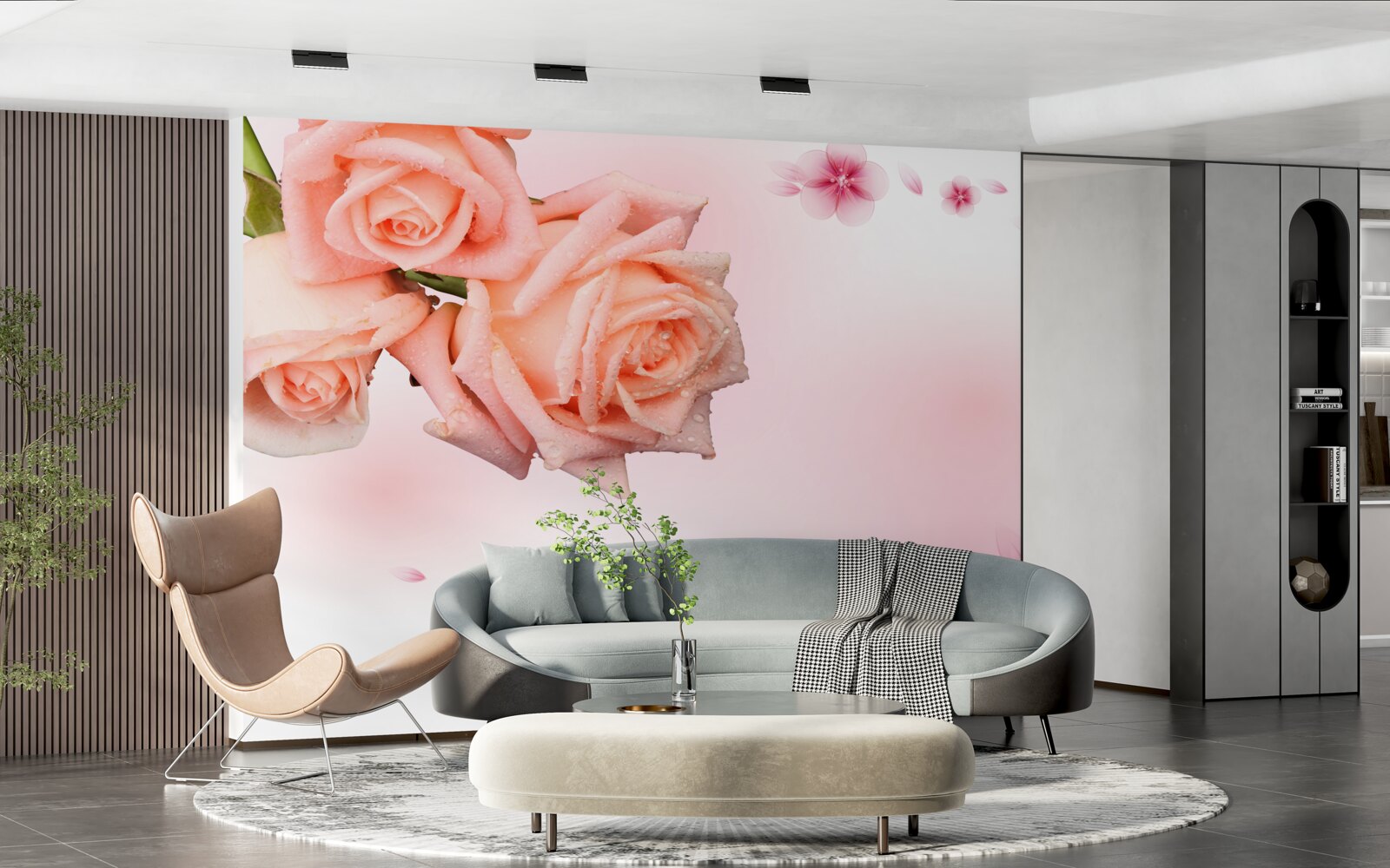 Carta da parati fiori rosa su sfondo dello stesso colore