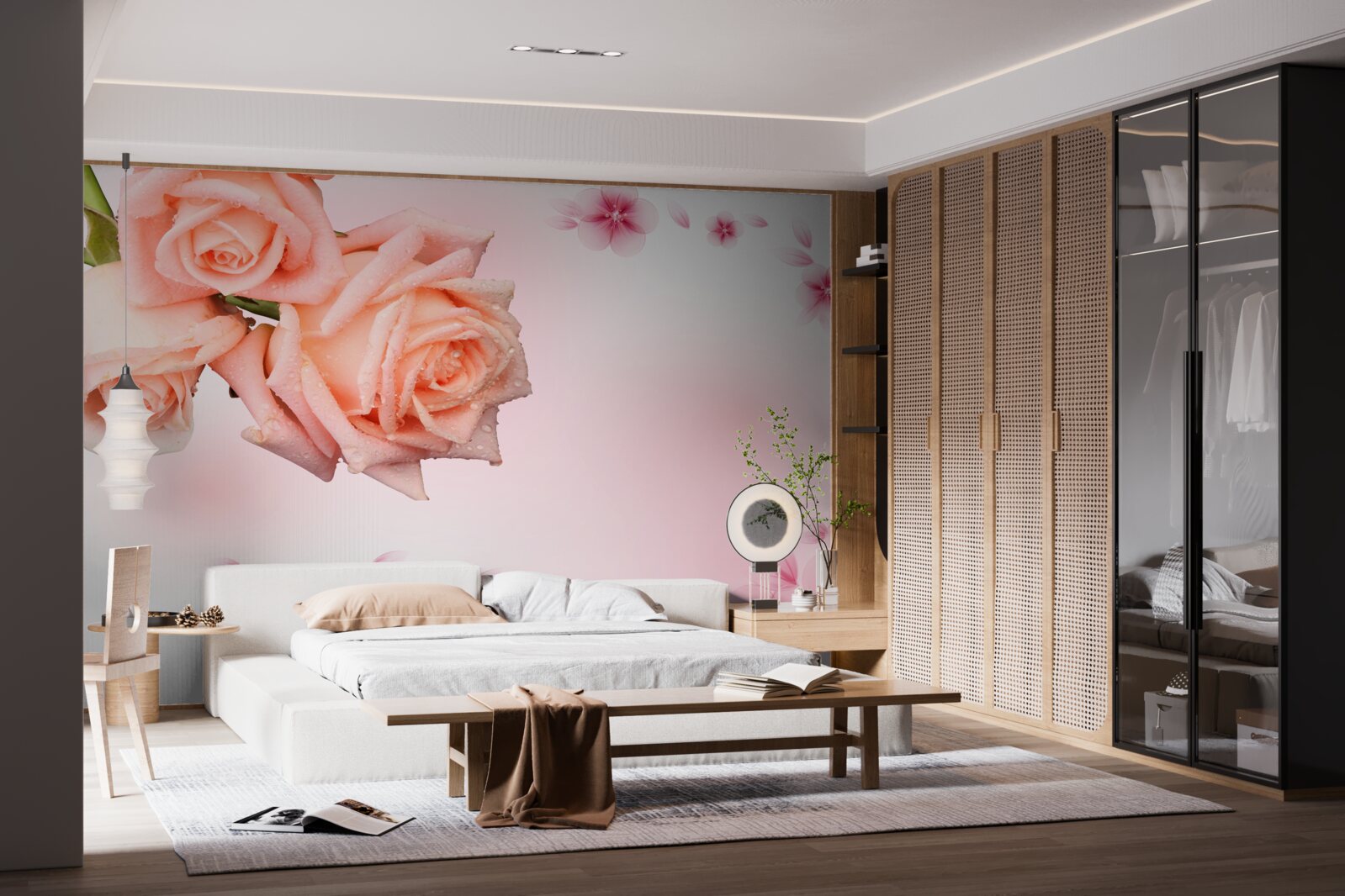 Carta da parati fiori rosa su sfondo dello stesso colore