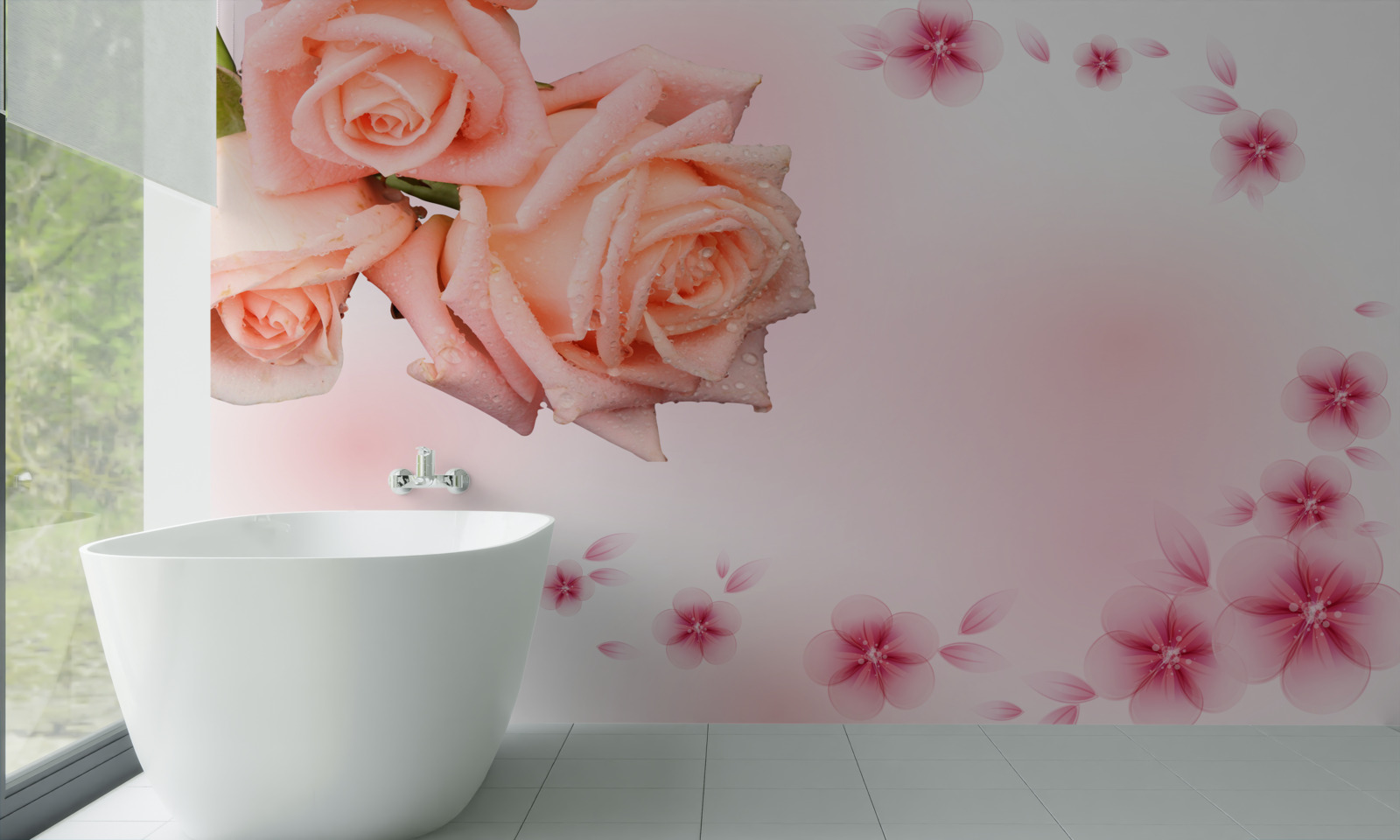 Carta da parati fiori rosa su sfondo dello stesso colore