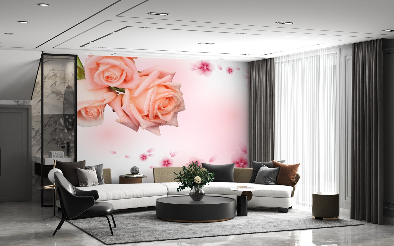 Carta da parati fiori rosa su sfondo dello stesso colore