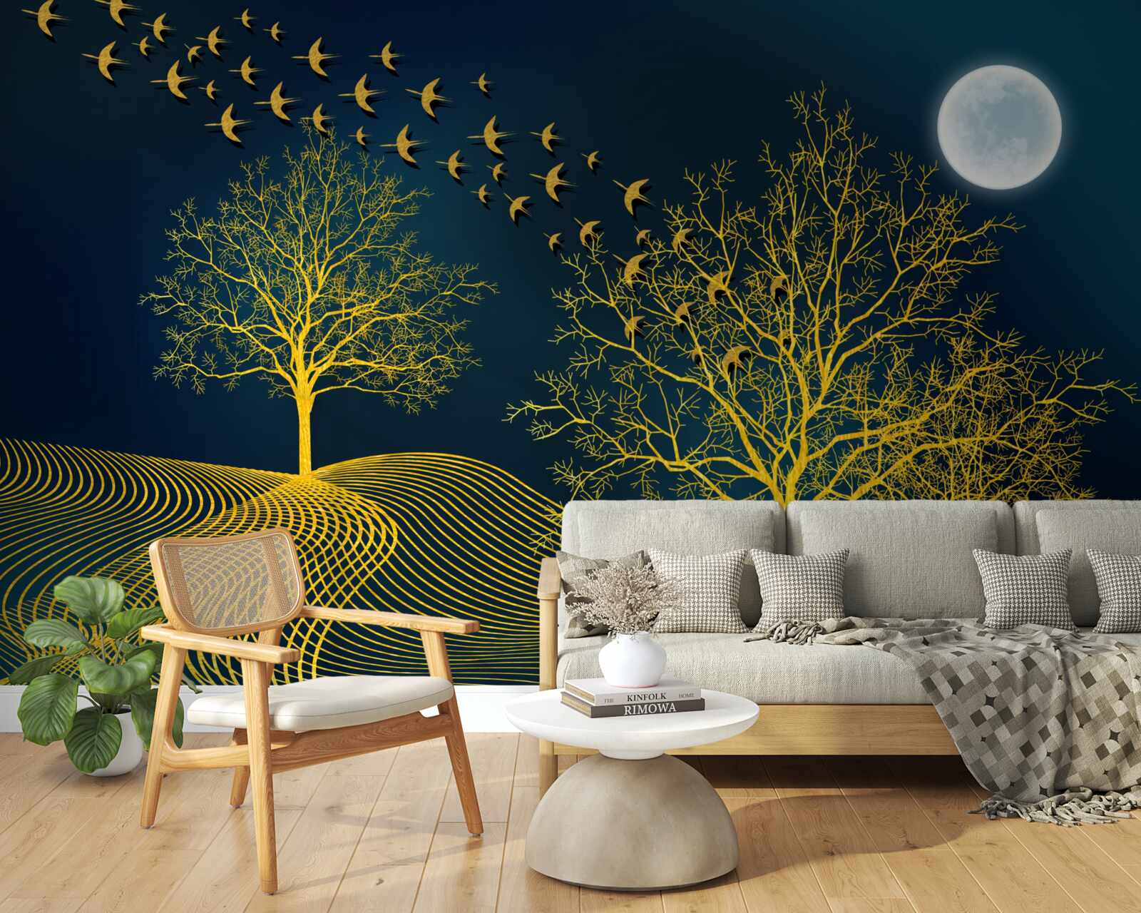 Carta da parati il cielo notturno si riempie di una foresta dorata
