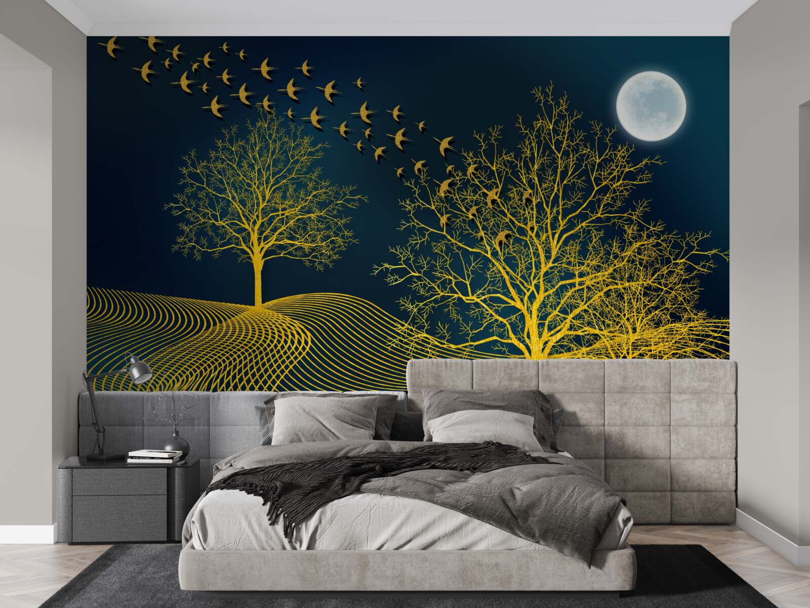 Carta da parati il cielo notturno si riempie di una foresta dorata