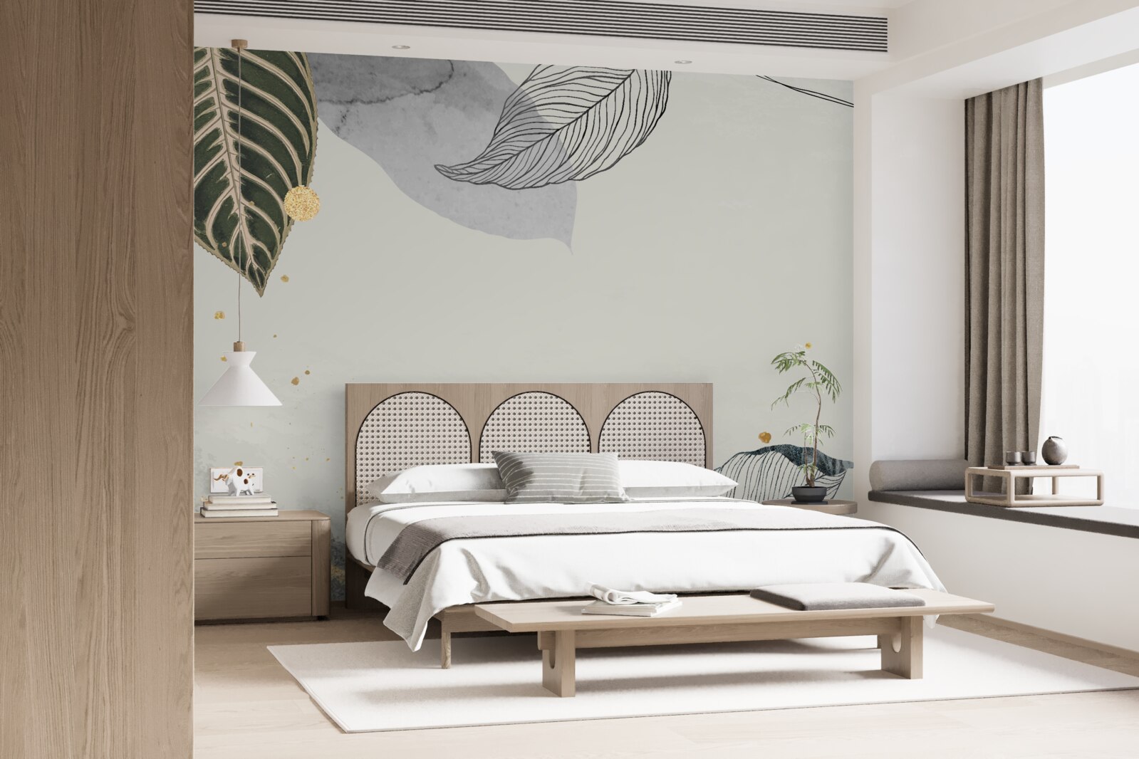 Carta da parati grandi foglie tropicali su sfondo grigio