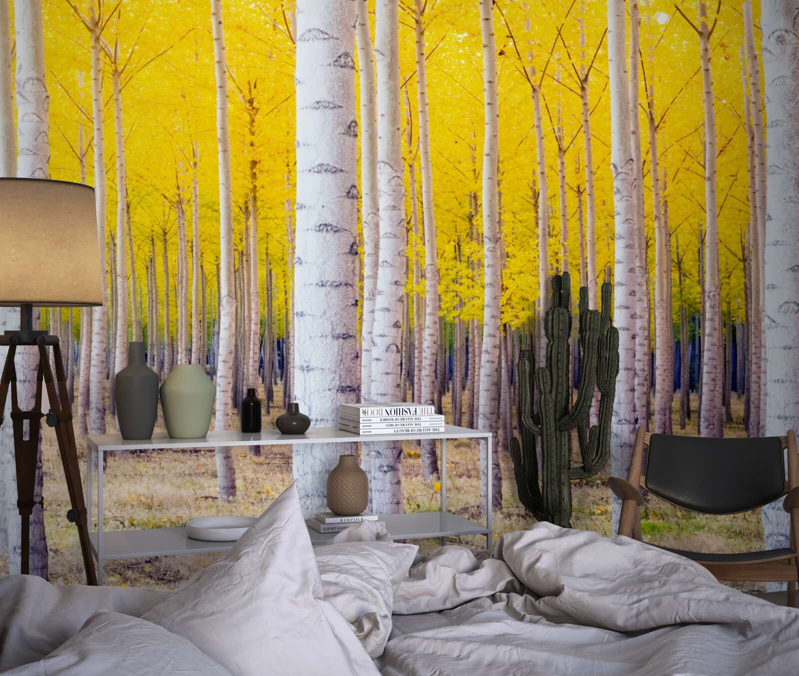 Carta da parati i colori gialli brillanti si accendono nel bosco di betulle