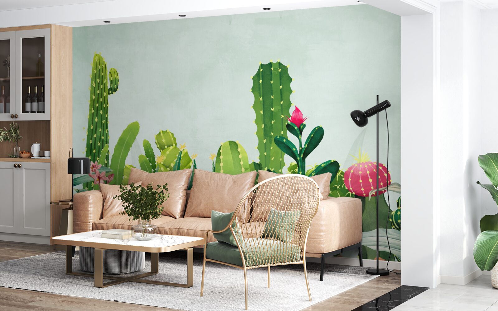 Carta da parati cielo blu con una cornice di cactus