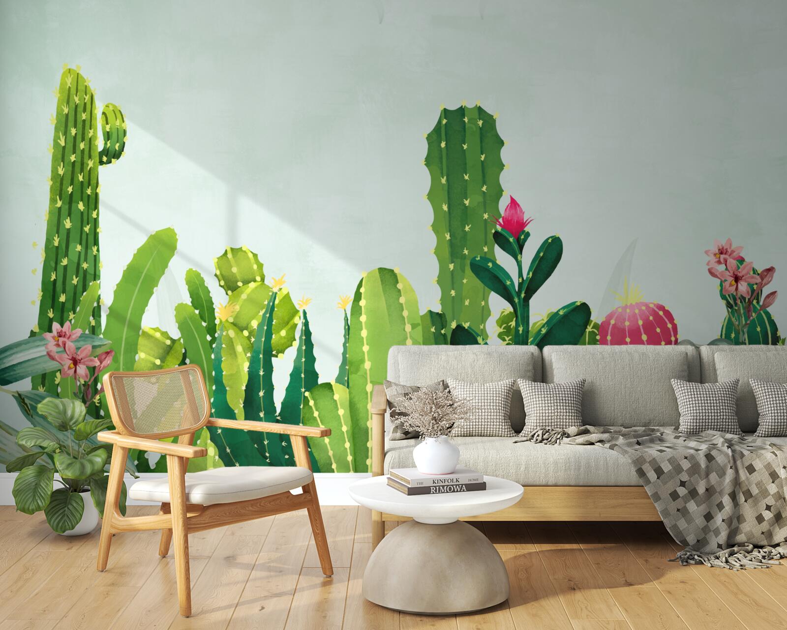 Carta da parati cielo blu con una cornice di cactus