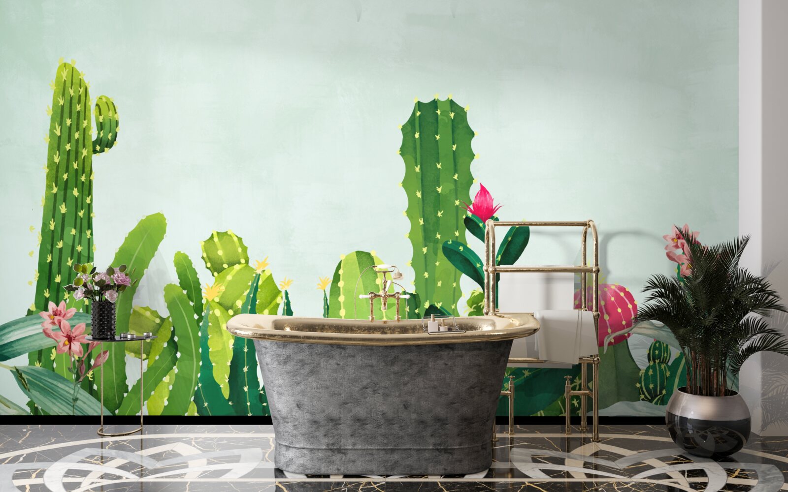 Carta da parati cielo blu con una cornice di cactus
