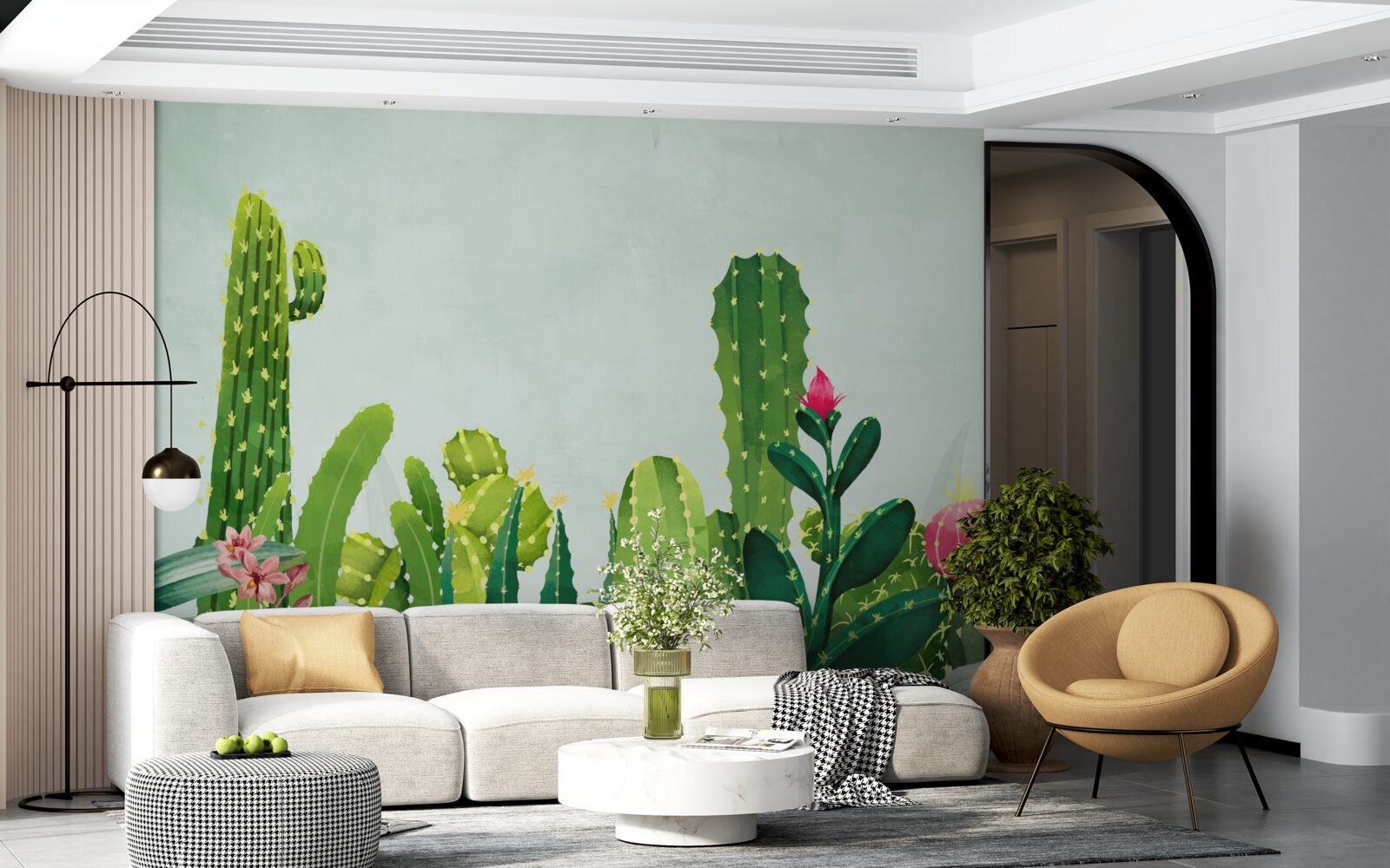 Carta da parati cielo blu con una cornice di cactus