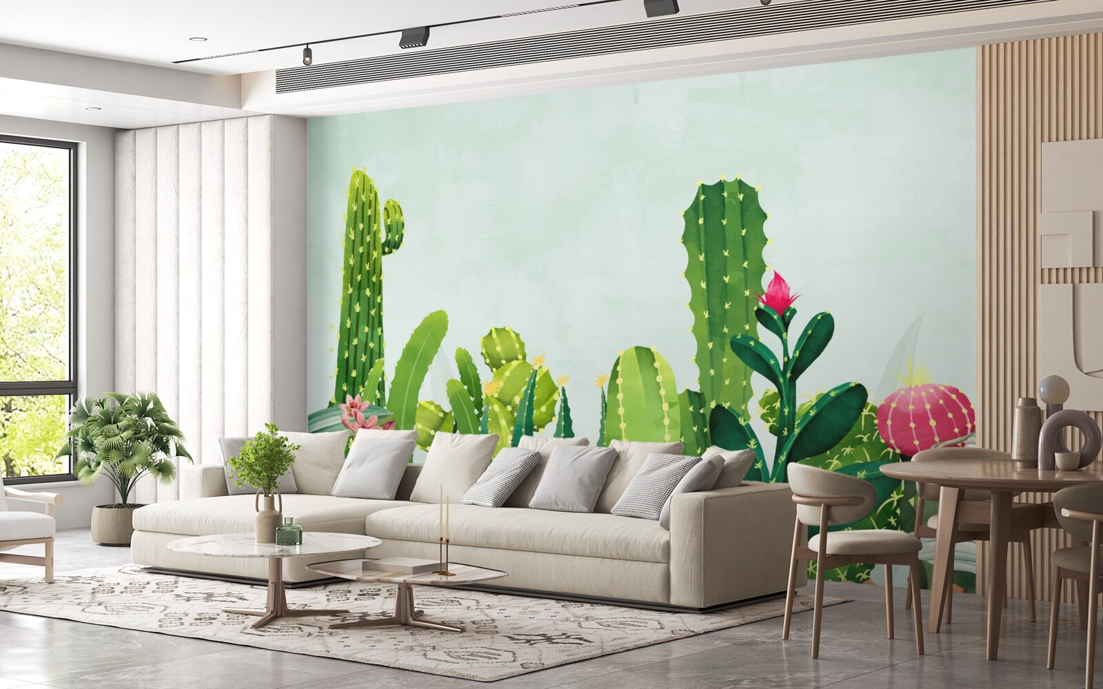 Carta da parati cielo blu con una cornice di cactus