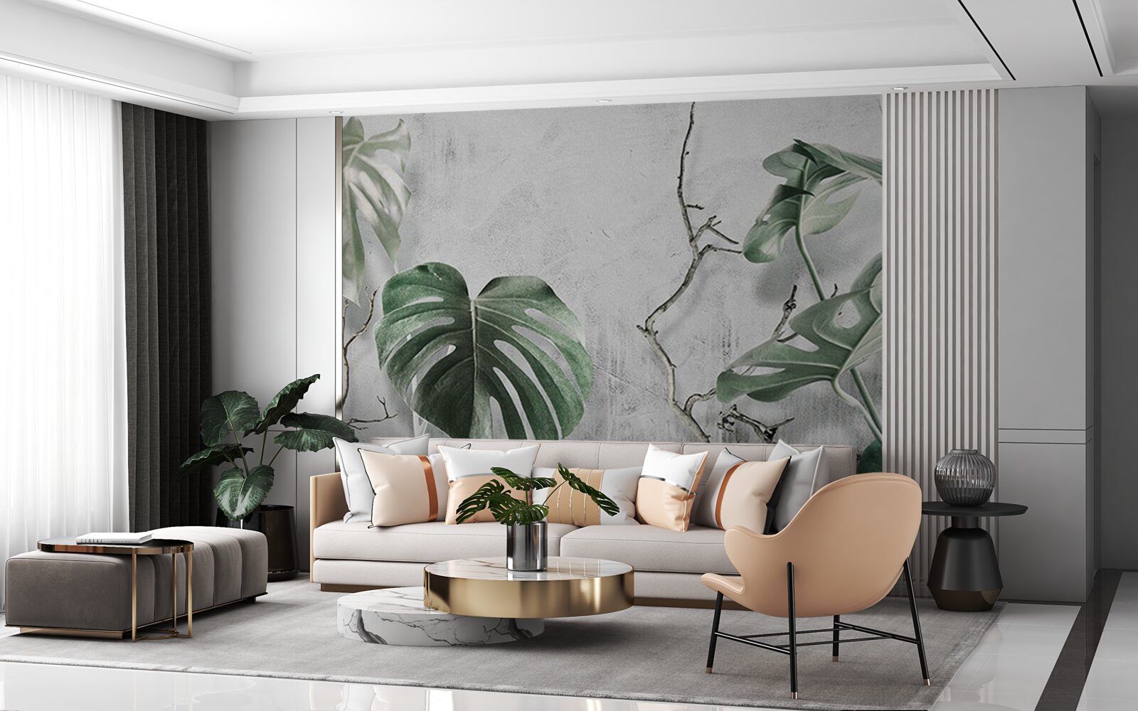 Carta da parati Le foglie della monstera verde sono grandi