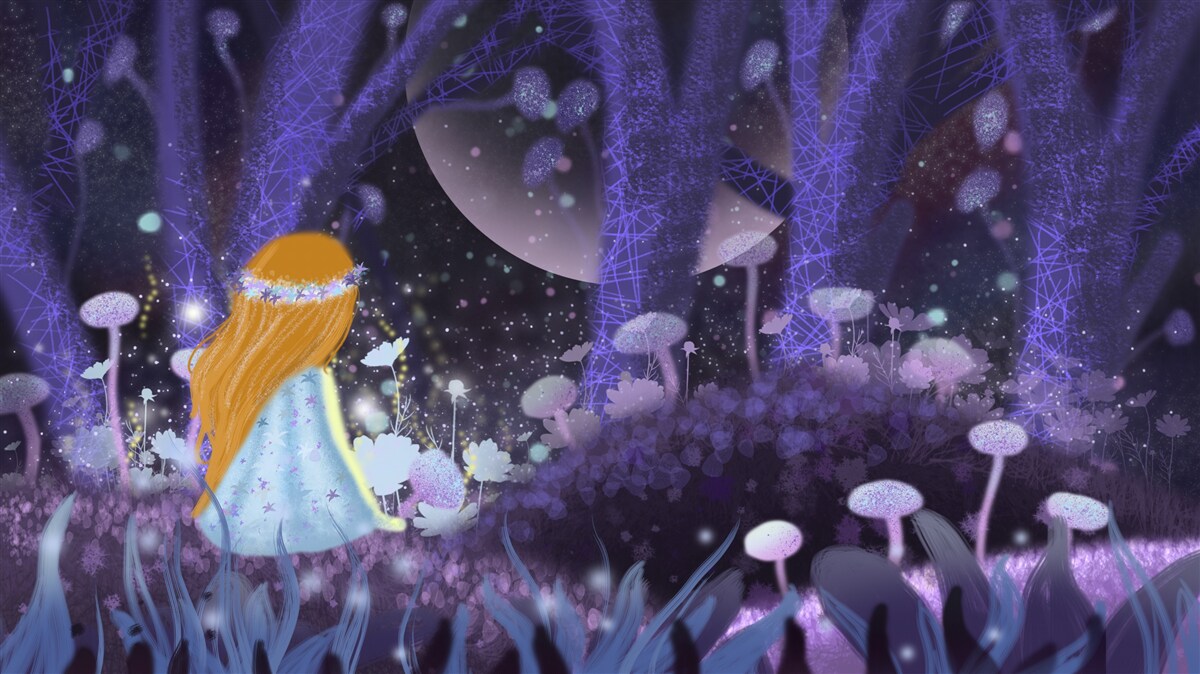 Carta da parati un bambino nel magico regno degli alberi