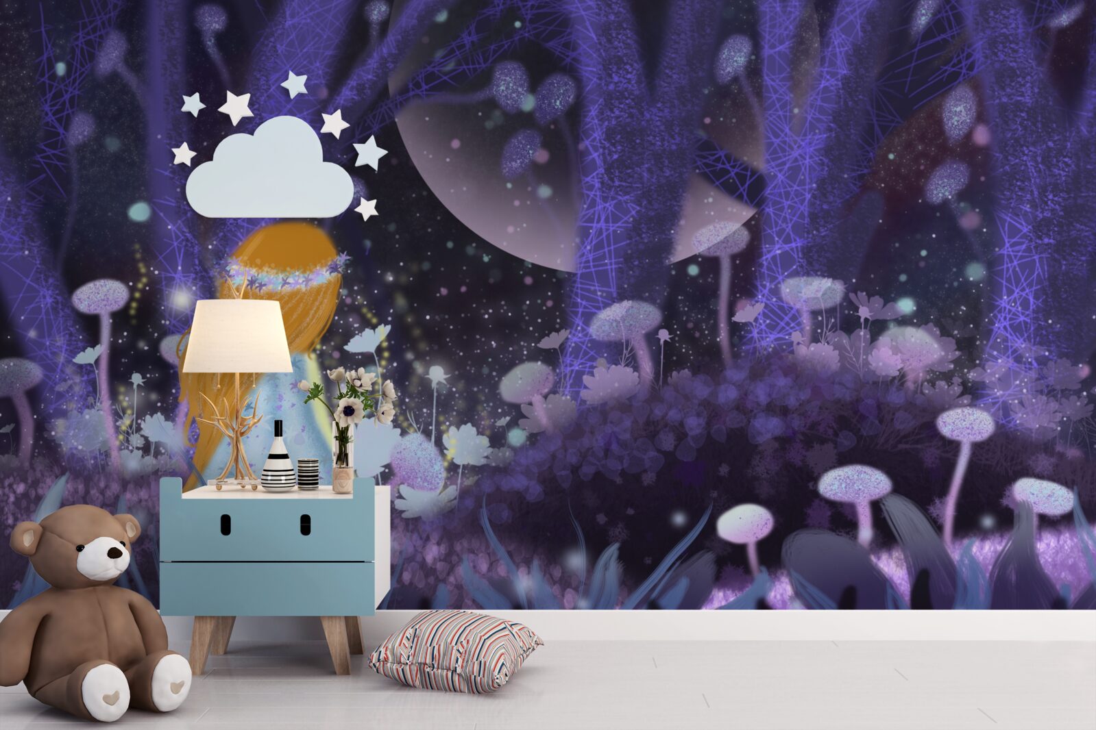 Carta da parati un bambino nel magico regno degli alberi