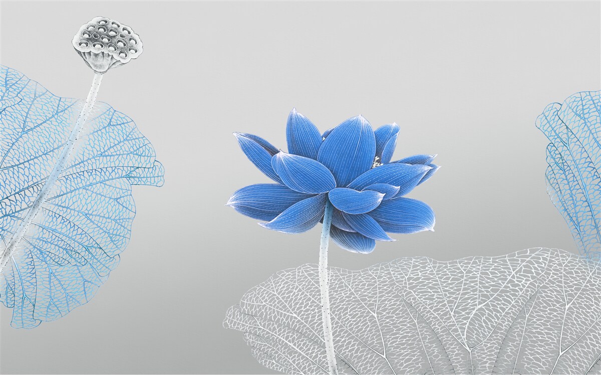 Carta da parati fiore di vetro blu