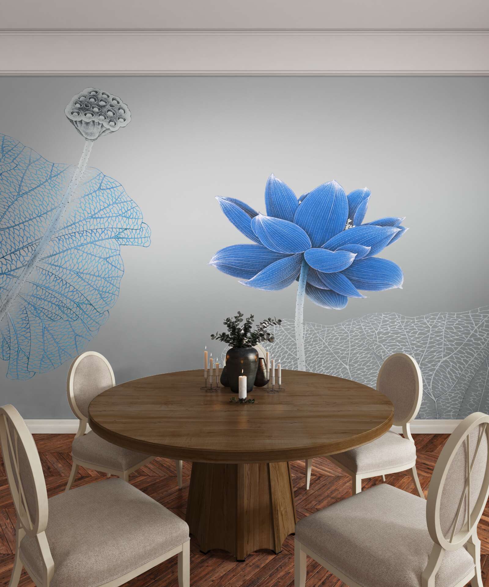 Carta da parati fiore di vetro blu