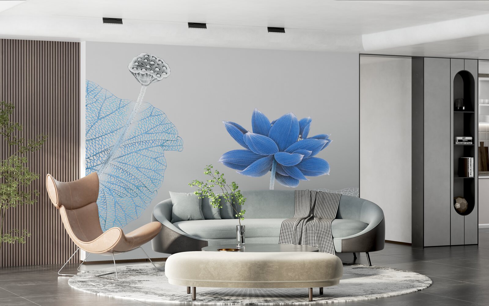 Carta da parati fiore di vetro blu