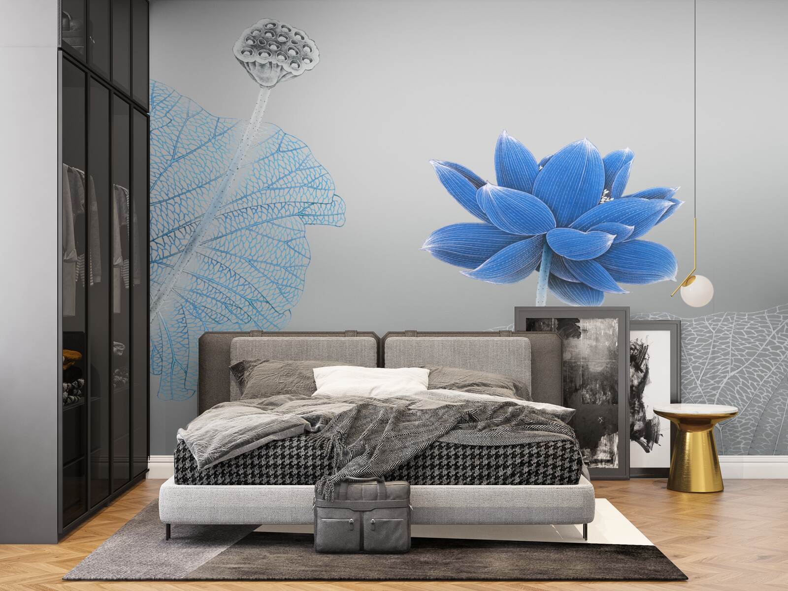 Carta da parati fiore di vetro blu
