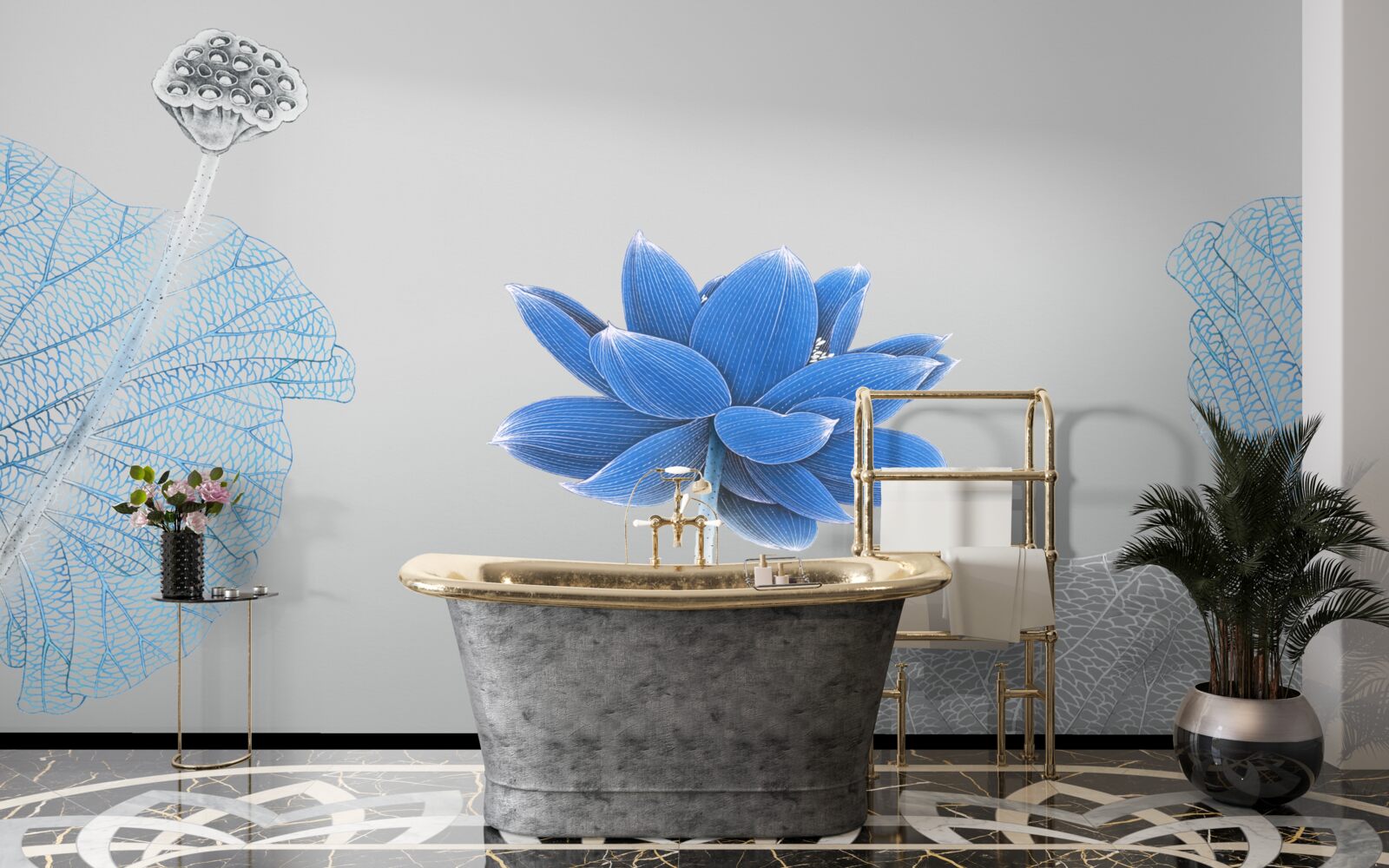 Carta da parati fiore di vetro blu