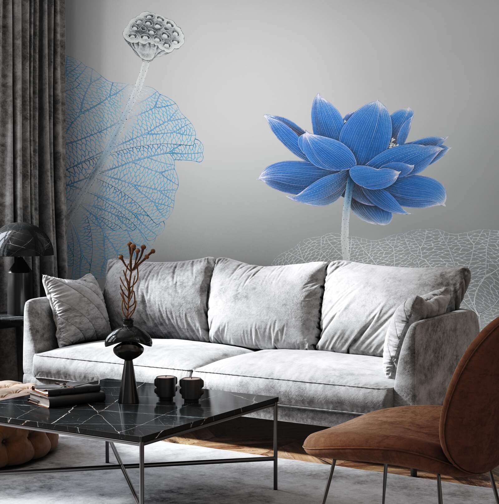 Carta da parati fiore di vetro blu