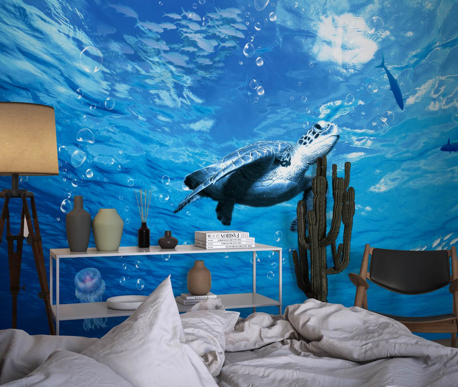 Carta da parati il mare blu è decorato da una tartaruga marina