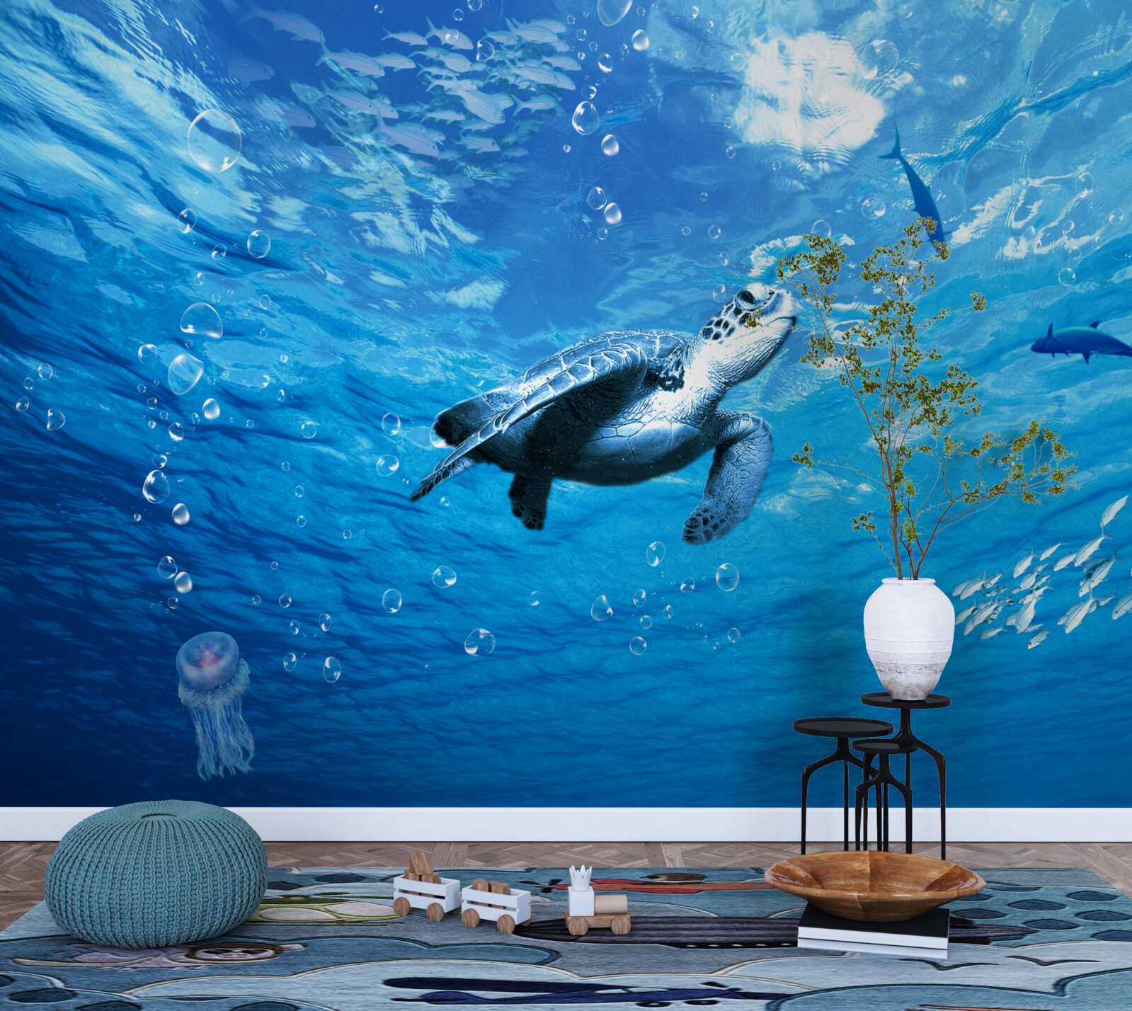 Carta da parati il mare blu è decorato da una tartaruga marina