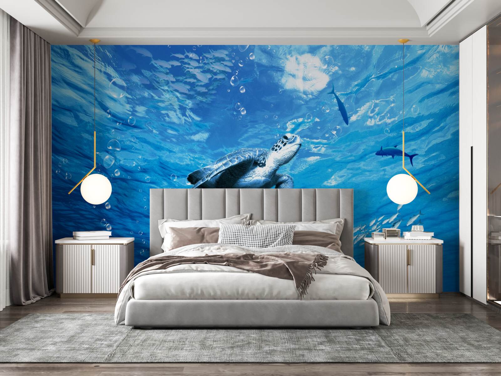 Carta da parati il mare blu è decorato da una tartaruga marina