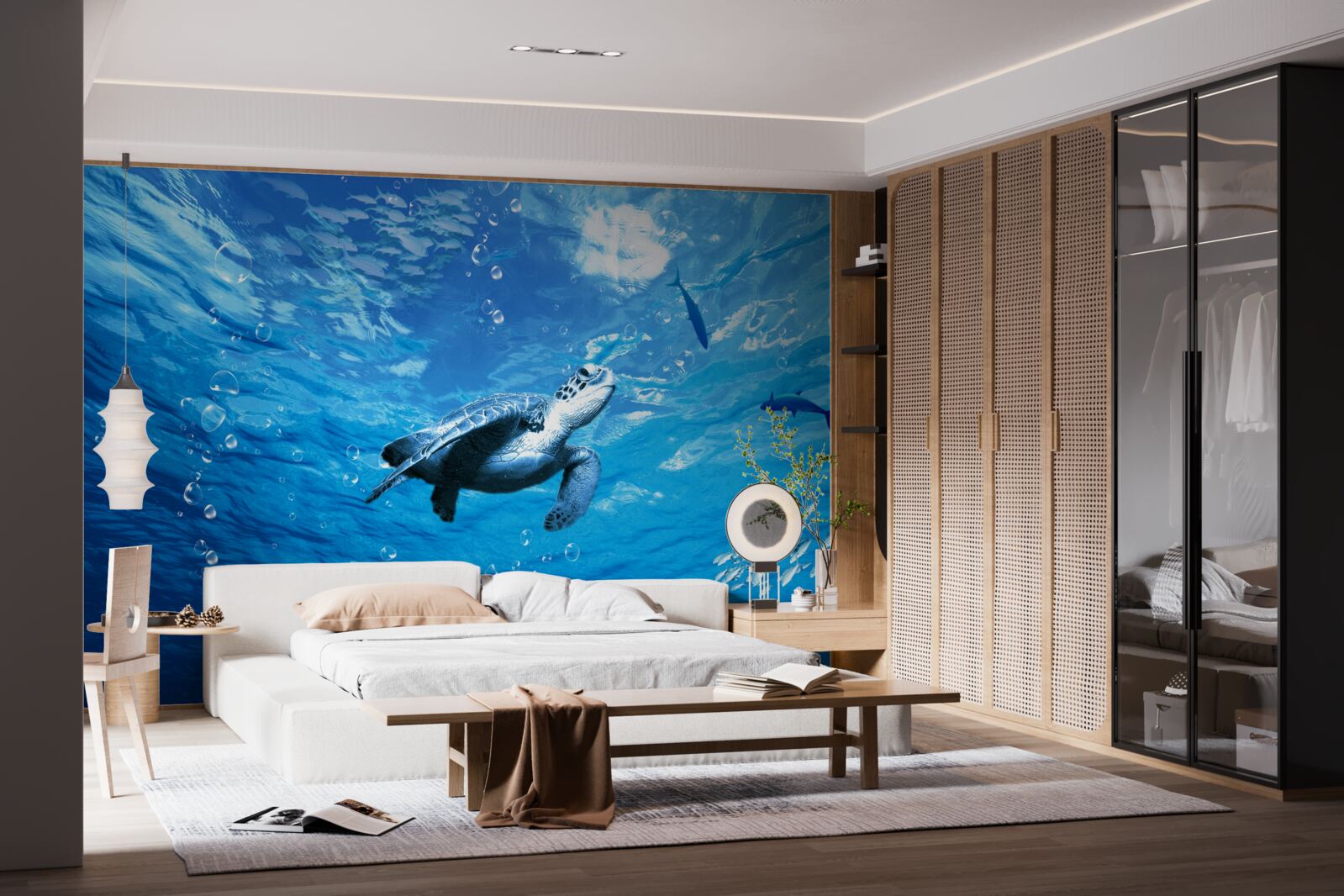 Carta da parati il mare blu è decorato da una tartaruga marina