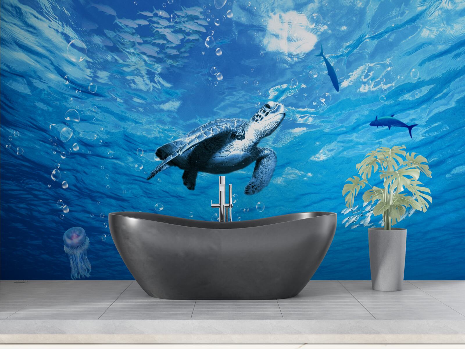 Carta da parati il mare blu è decorato da una tartaruga marina