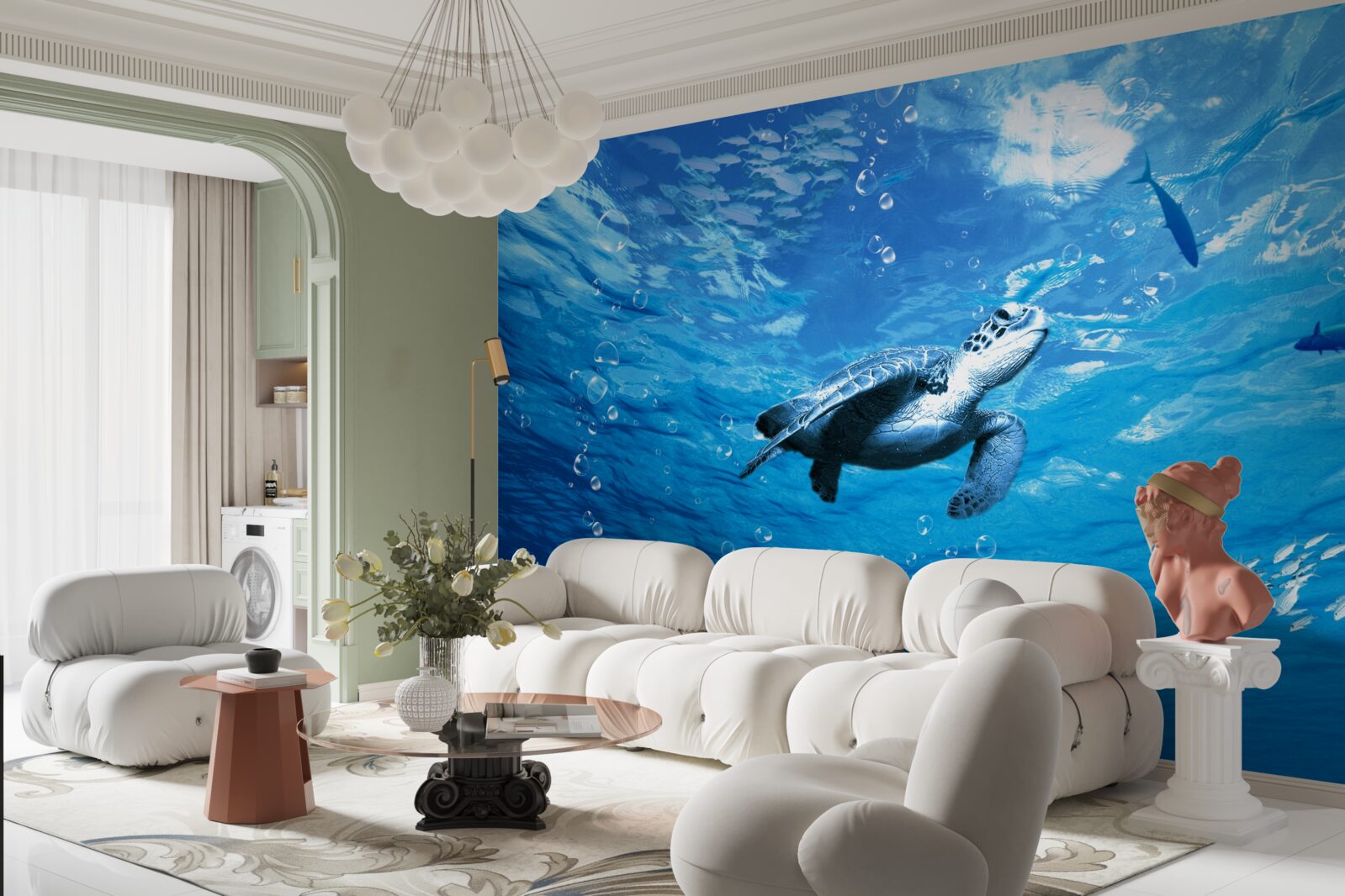 Carta da parati il mare blu è decorato da una tartaruga marina
