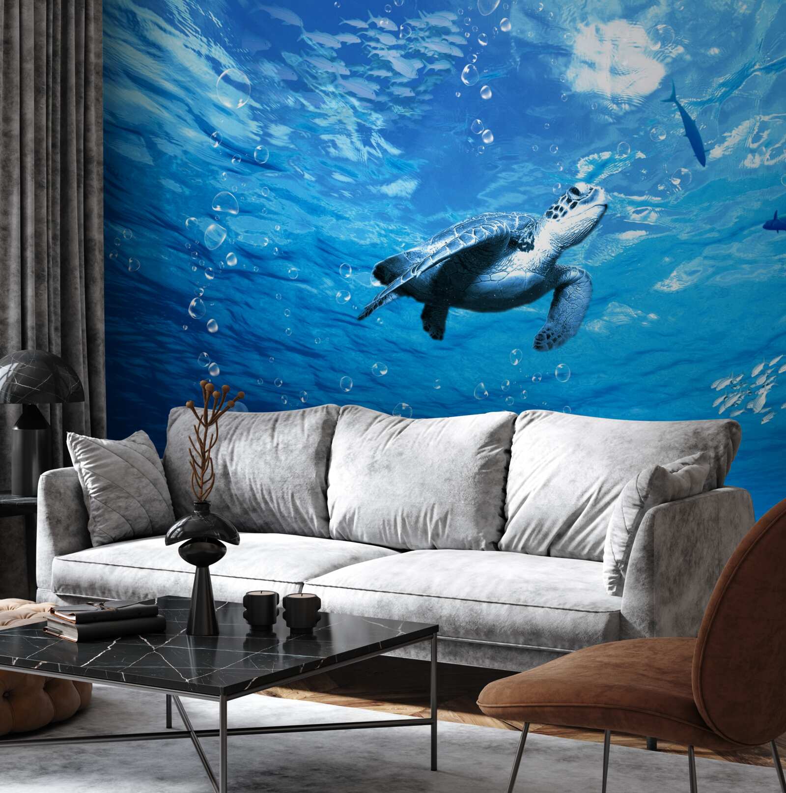 Carta da parati il mare blu è decorato da una tartaruga marina
