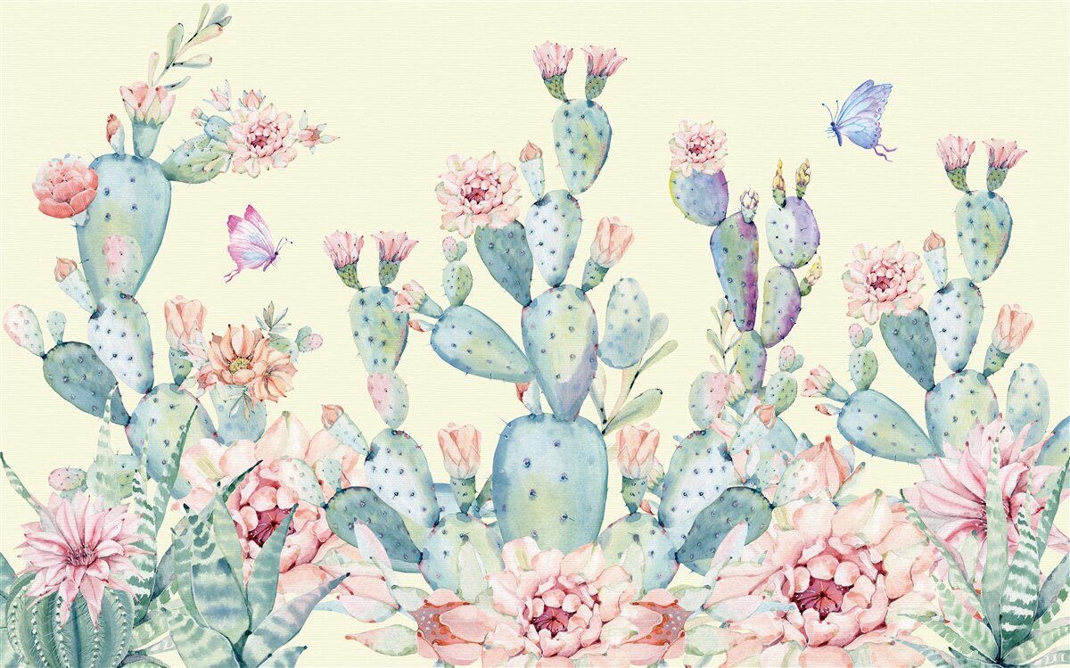 Carta da parati delicati cactus ad acquerello