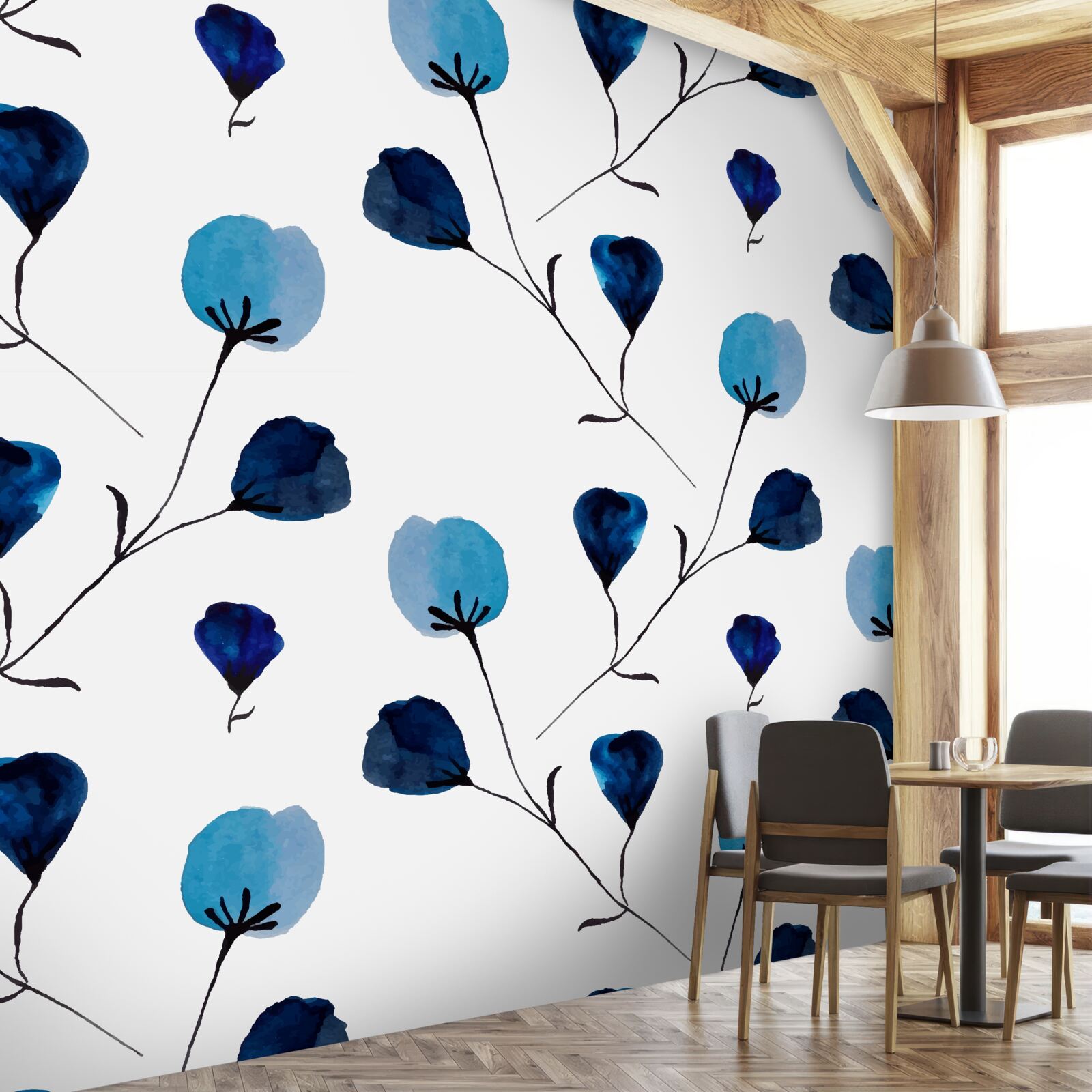 Carta da parati fiori di cotone blu