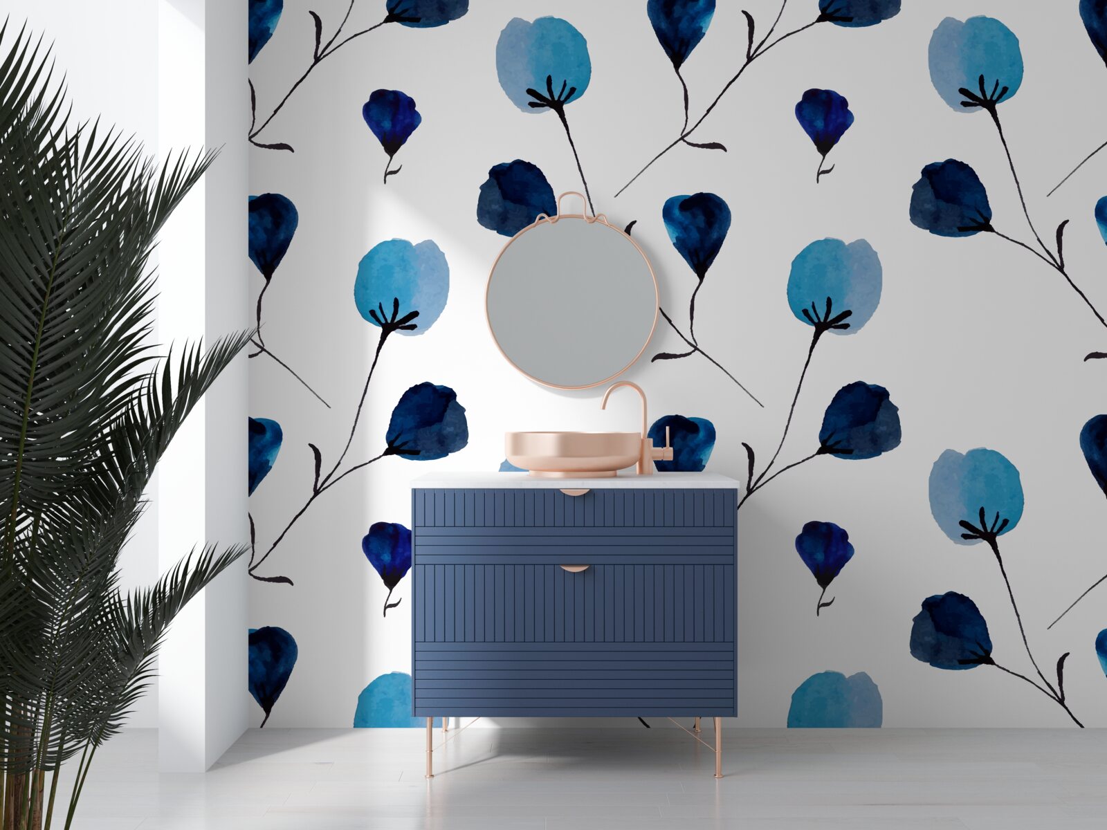 Carta da parati fiori di cotone blu