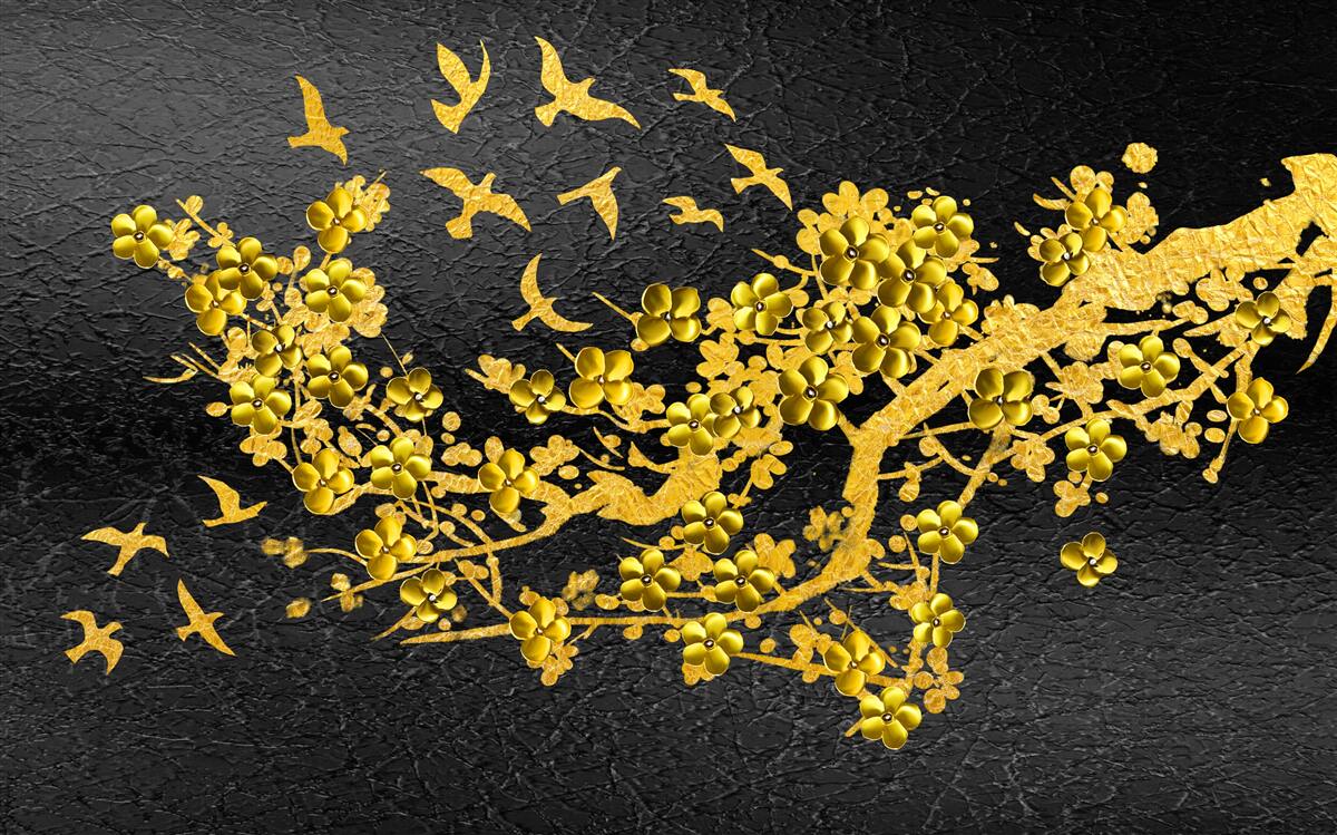 Carta da parati piccoli fiori gialli e uccelli