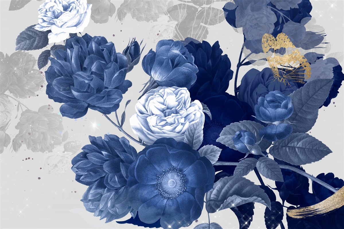 Carta da parati fiori blu in stile vintage