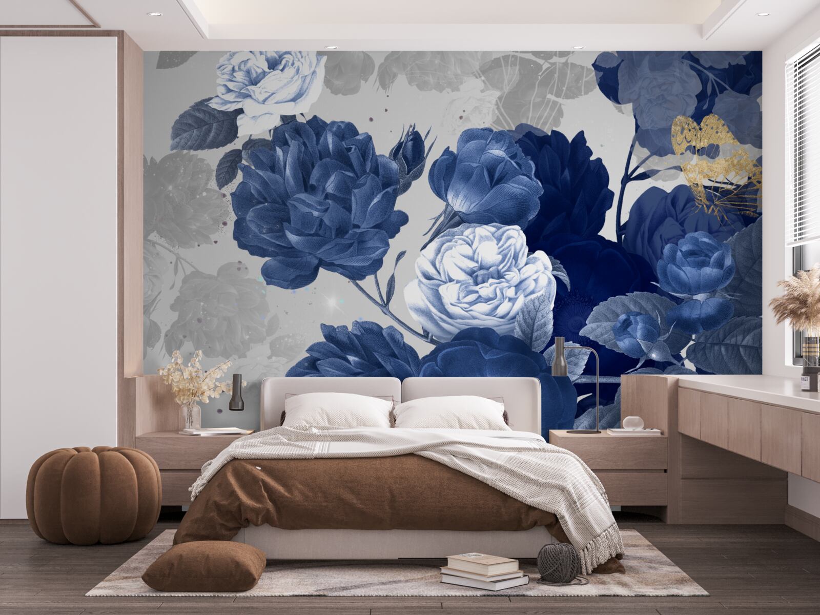 Carta da parati fiori blu in stile vintage