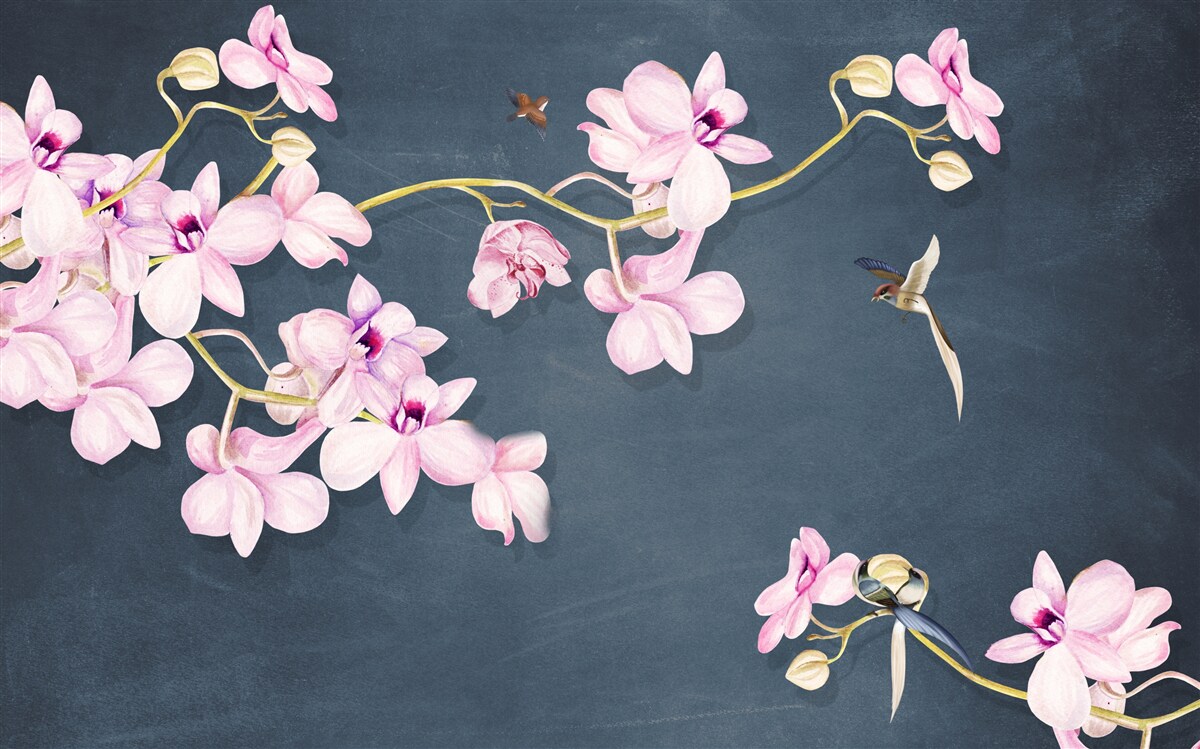 Carta da parati orchidee in una delicata tonalità di lilla