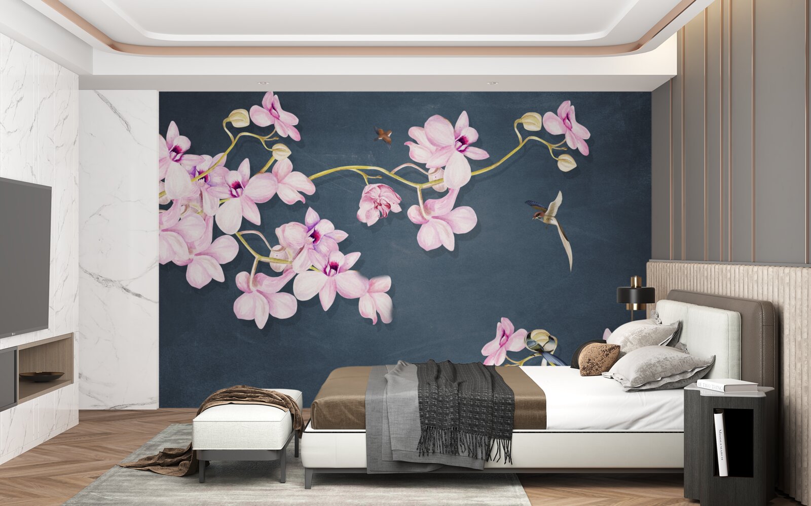 Carta da parati orchidee in una delicata tonalità di lilla