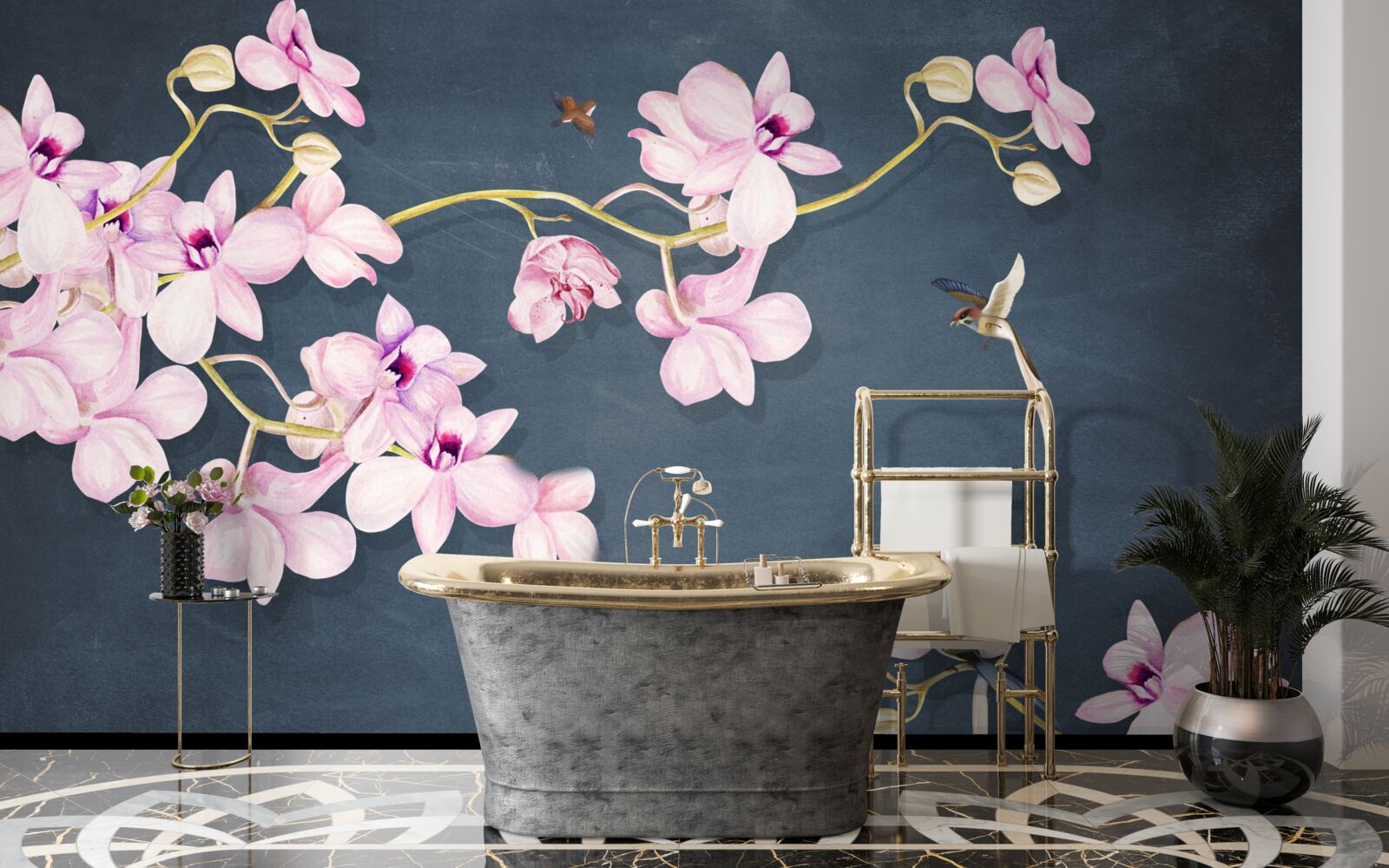 Carta da parati orchidee in una delicata tonalità di lilla