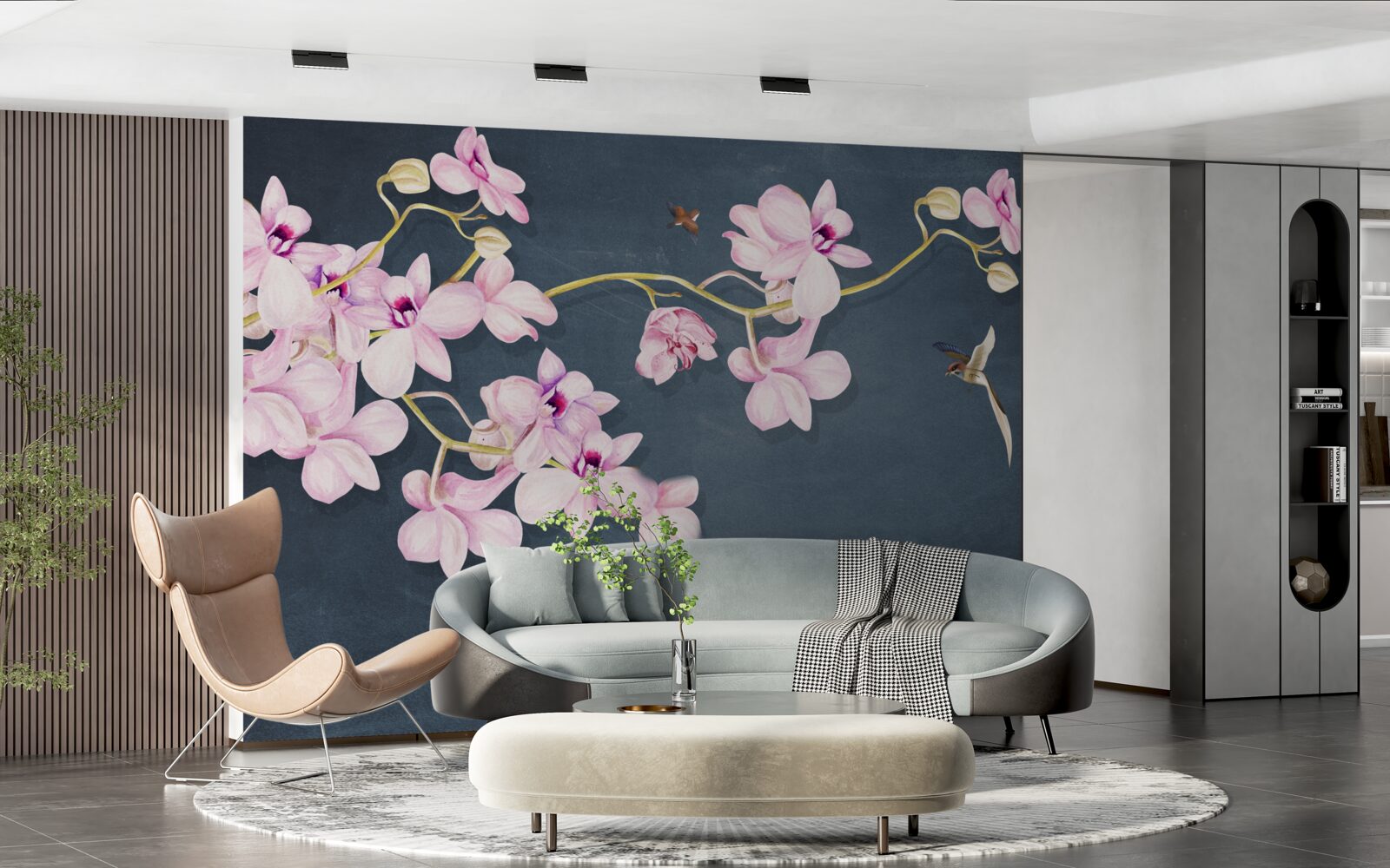 Carta da parati orchidee in una delicata tonalità di lilla