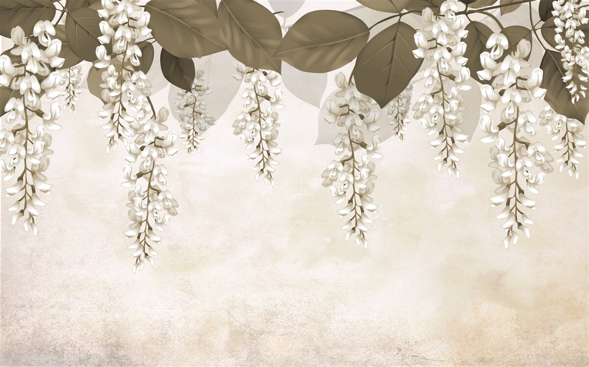 Carta da parati acacia con fiori bianchi
