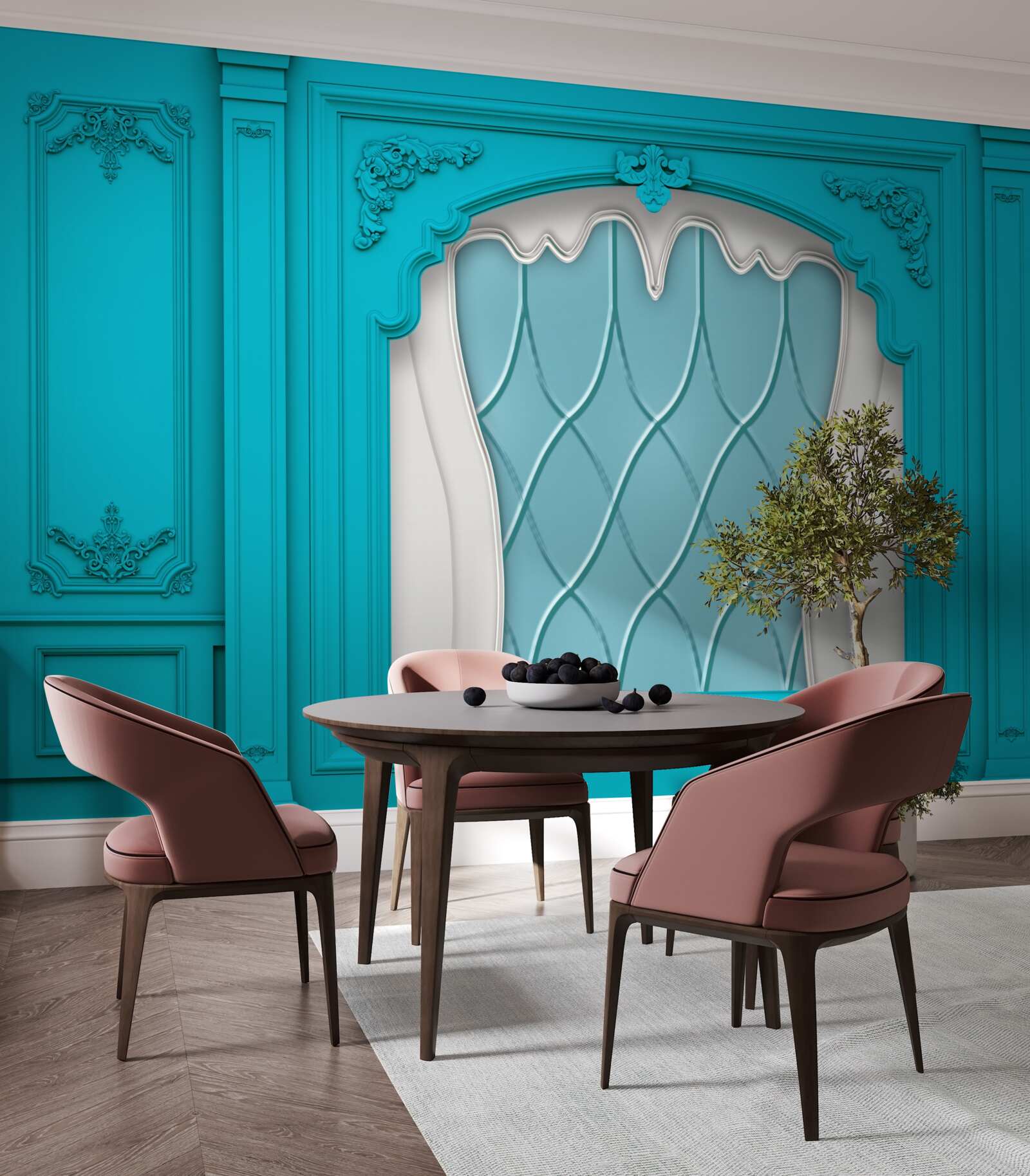 Carta da parati finestra con vetro colorato blu