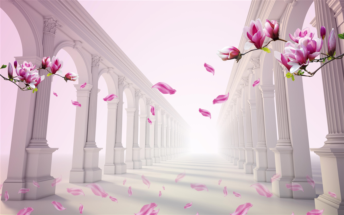 Carta da parati le magnolie formano una galleria infinita, fiorita con splendore