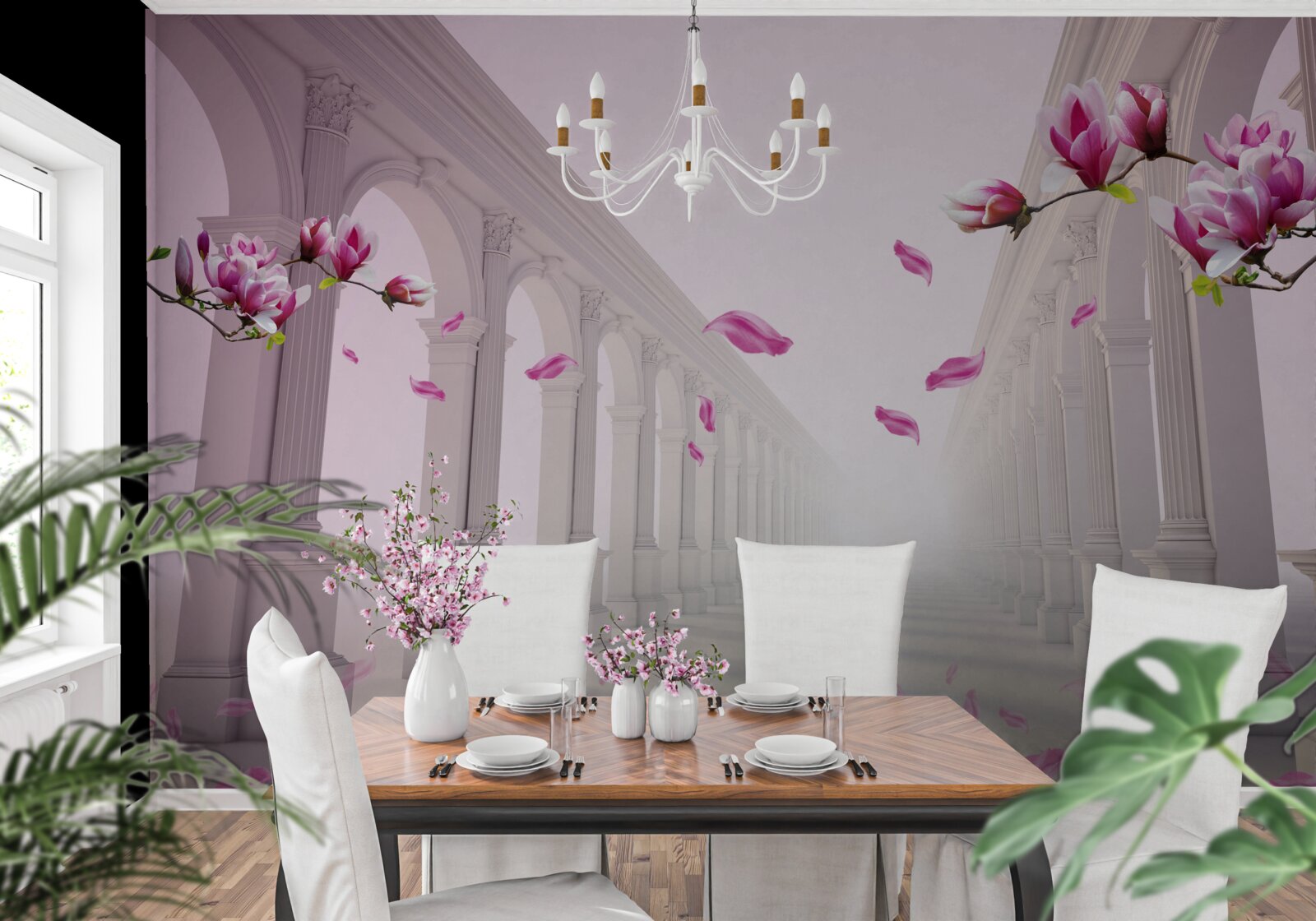 Carta da parati le magnolie formano una galleria infinita, fiorita con splendore