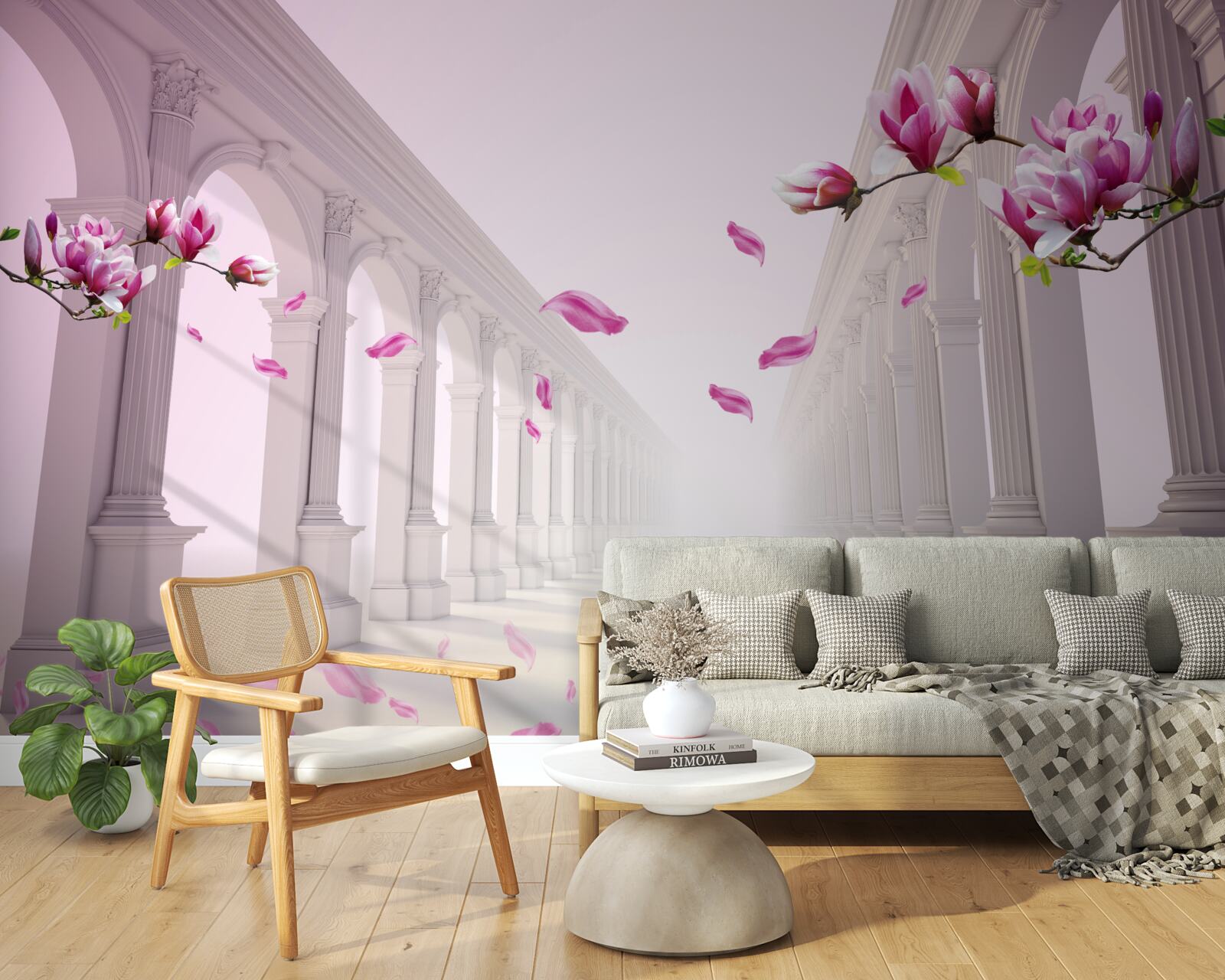 Carta da parati le magnolie formano una galleria infinita, fiorita con splendore