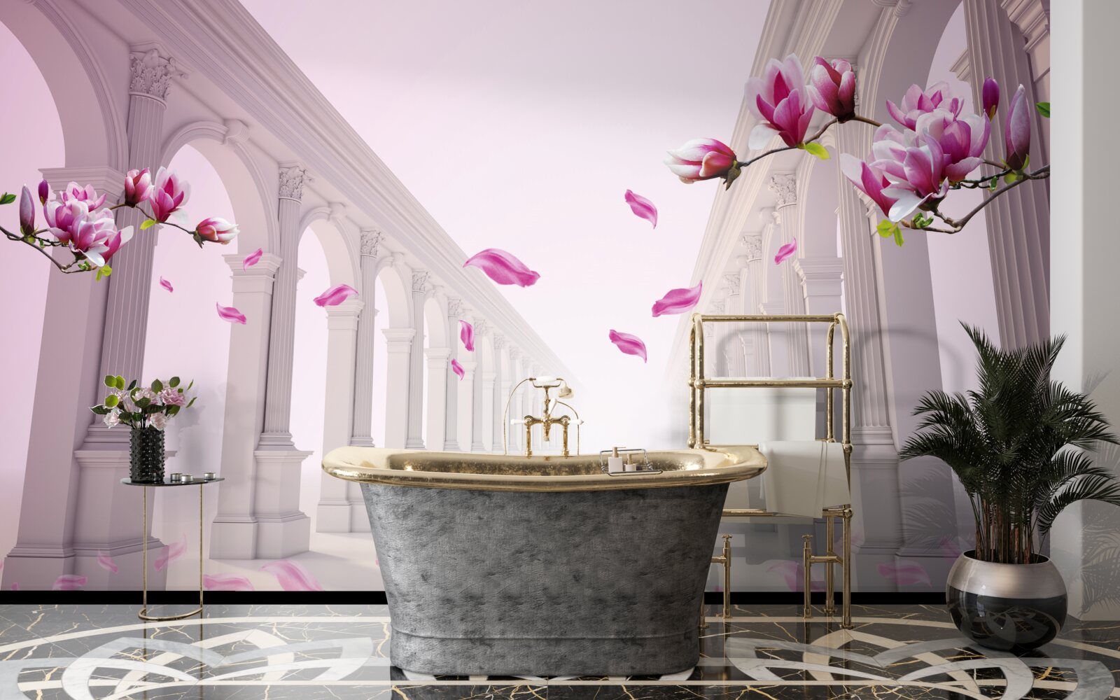 Carta da parati le magnolie formano una galleria infinita, fiorita con splendore