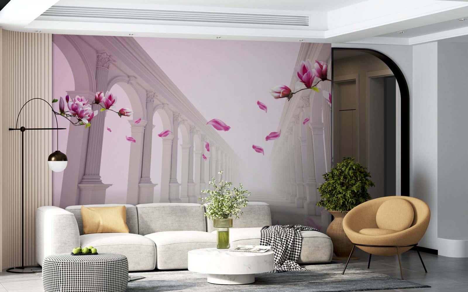 Carta da parati le magnolie formano una galleria infinita, fiorita con splendore