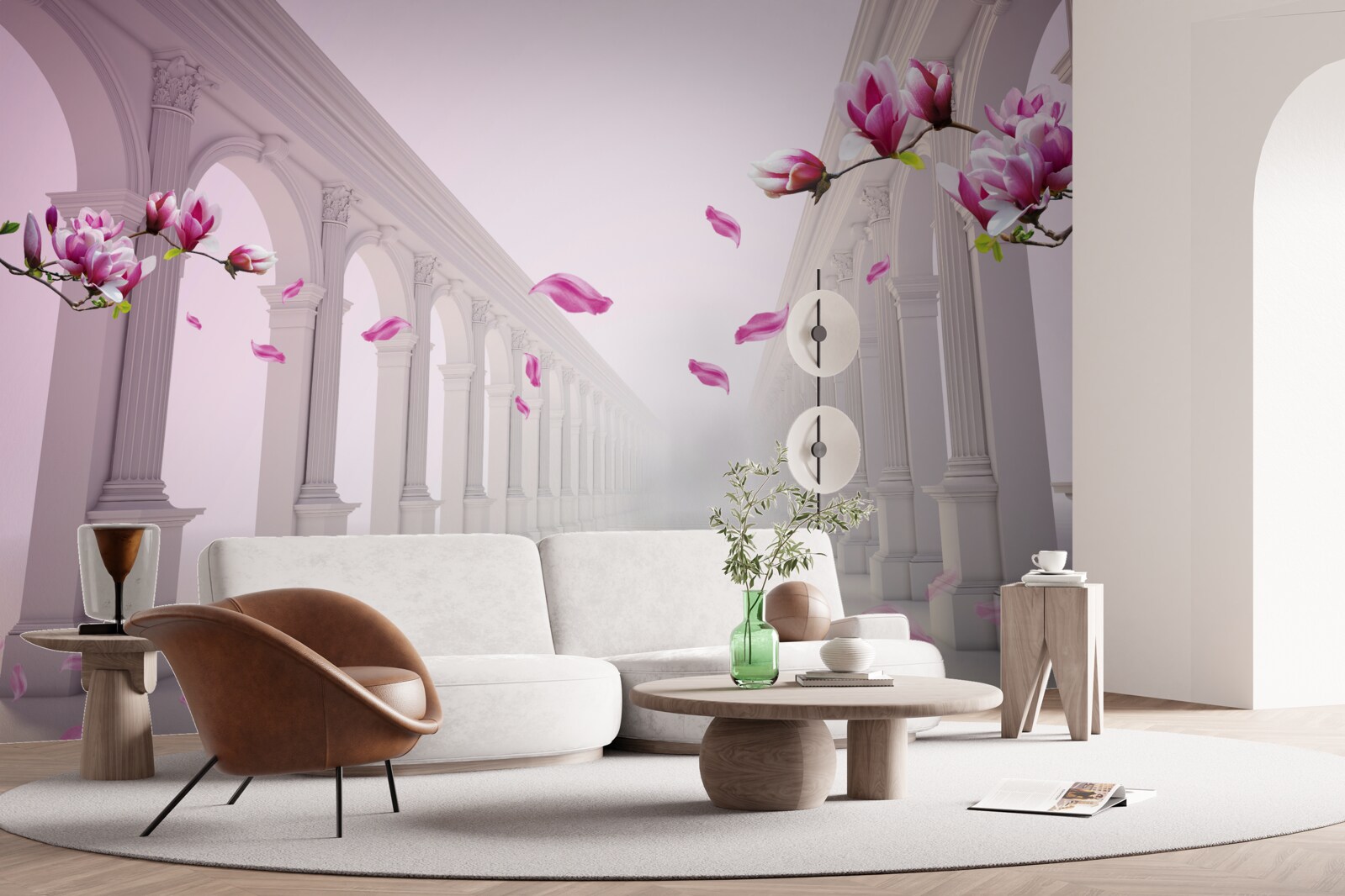 Carta da parati le magnolie formano una galleria infinita, fiorita con splendore