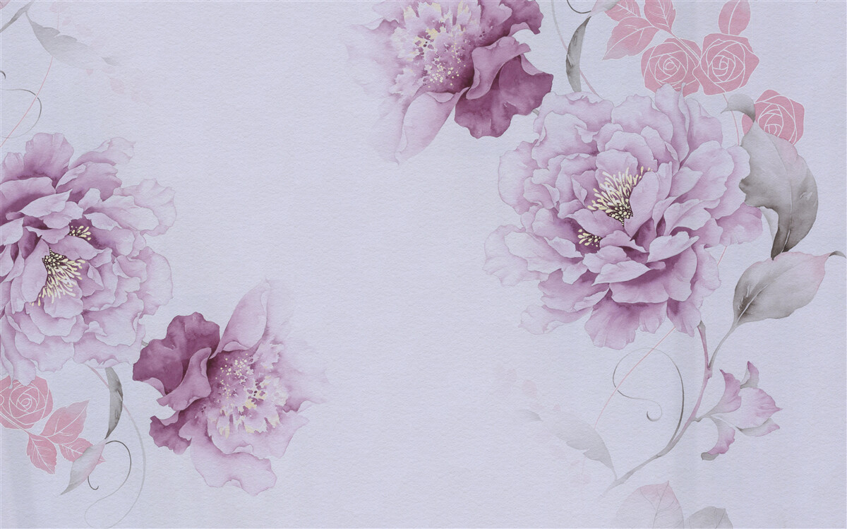 Carta da parati grandi fiori lilla su sfondo grigio