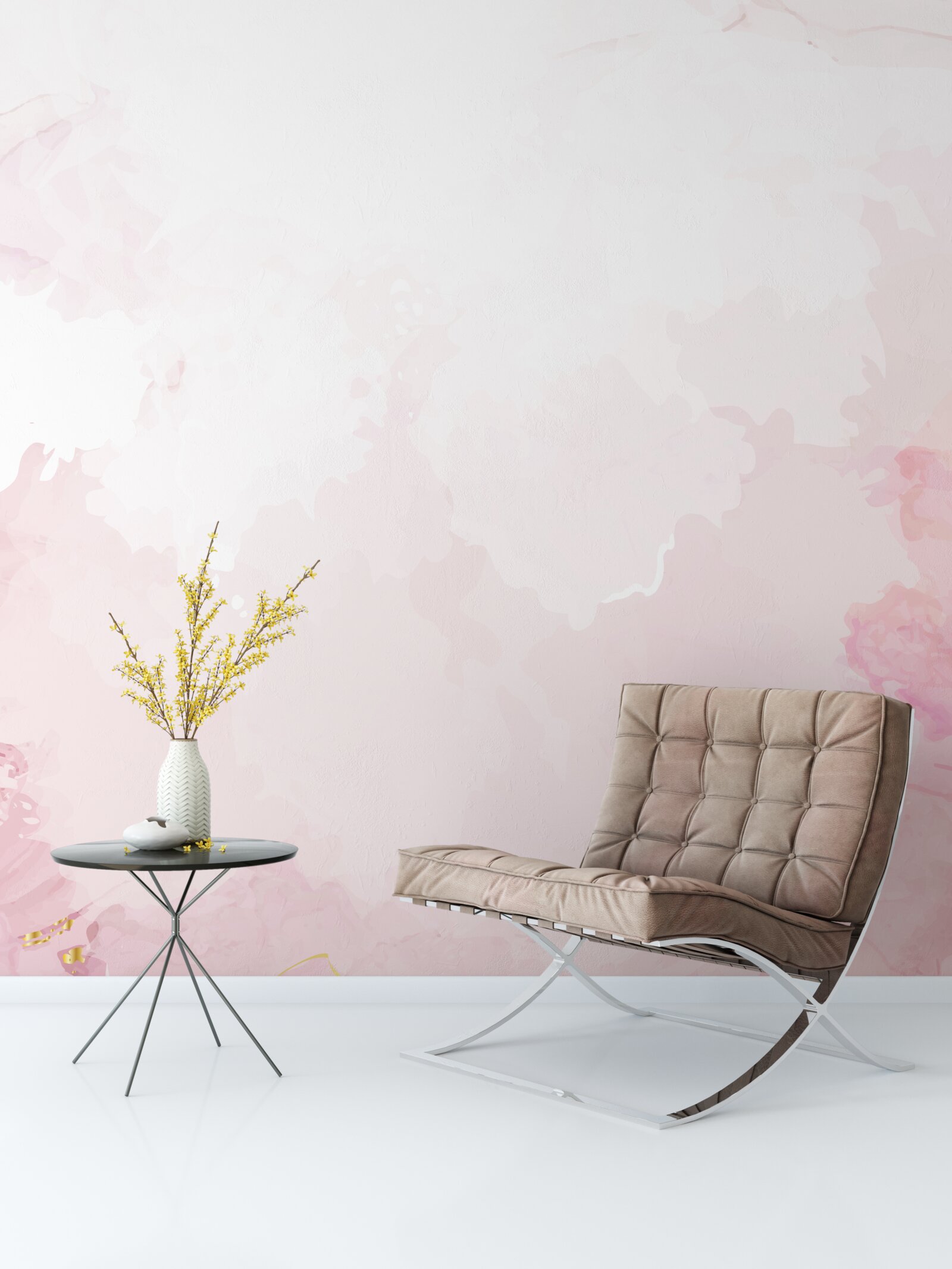 Carta da parati marmo rosa con elementi in oro