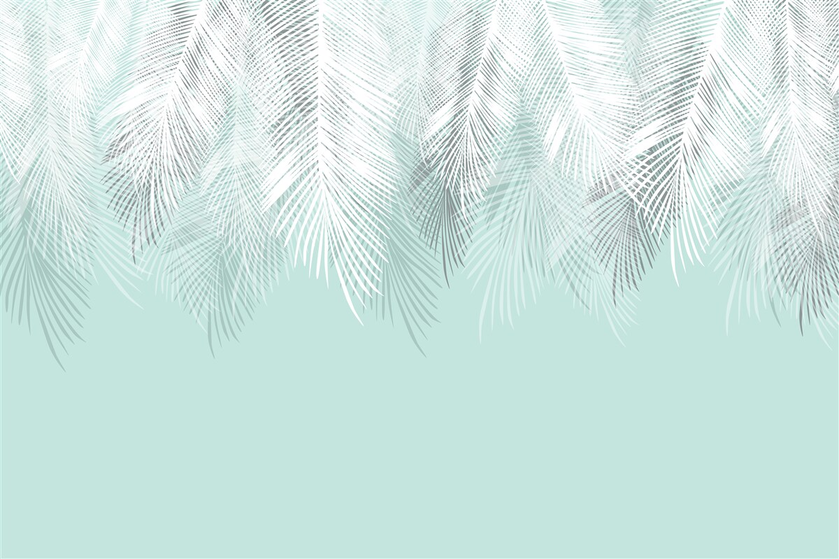 Carta da parati le foglie di palma sono bianche su sfondo turchese